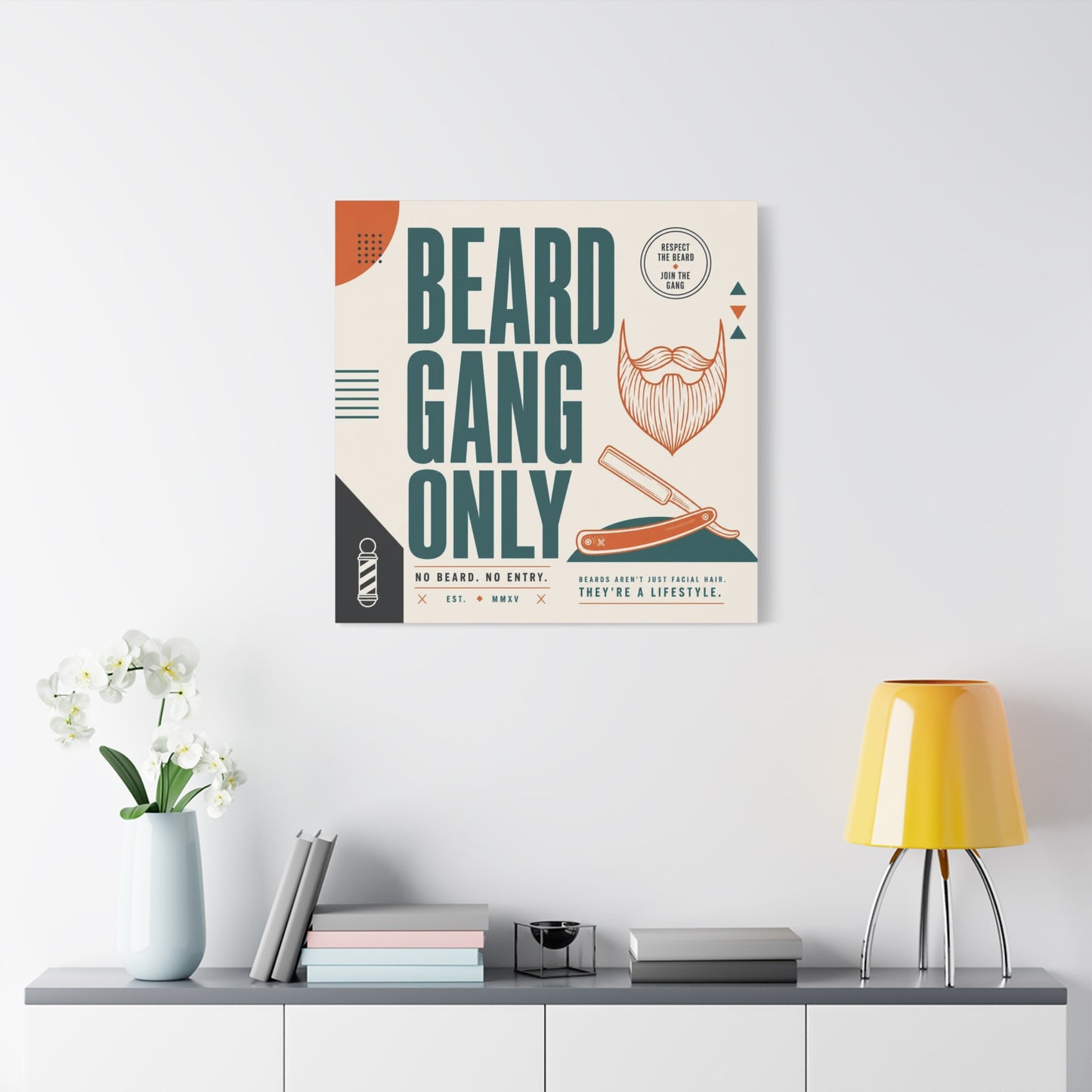 "Beard Gang Only" Typography Canvas Wall Art - Barber Beard Quote Print, Vintage Modern Style - Barbershop Wall Decor, Workspace Accent, Retro Illustration Canvas - Reception Area Decor