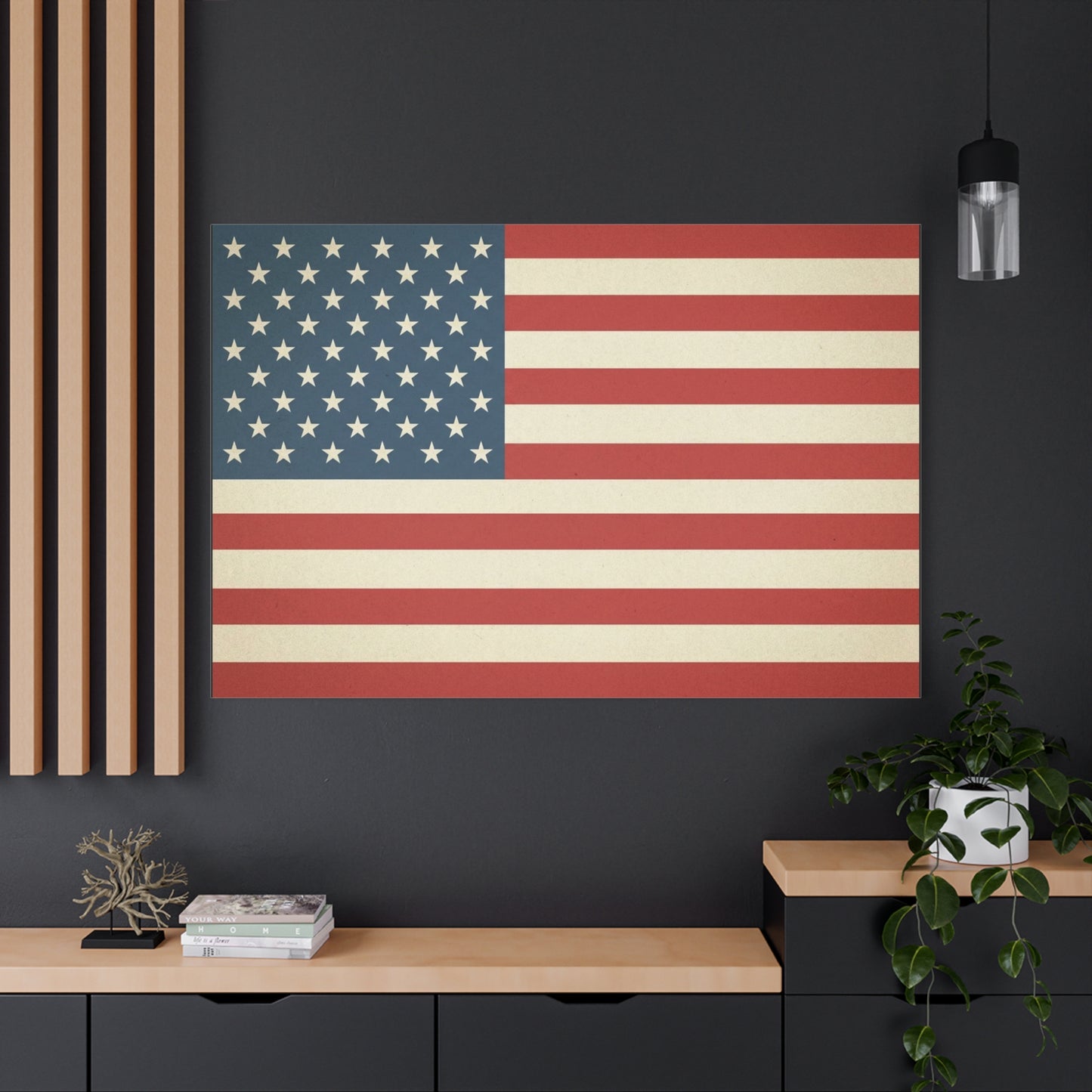 Vintage American Flag Canvas Wall Art - Patriotic USA Stars And Stripes Print, Rustic Americana Decor - Matte Cotton Artwork - Living Room Wall Decor - Bedroom Home Decoration - Modern Farmhouse Style
