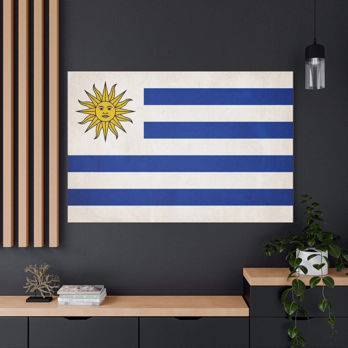 Uruguay Flag Canvas Wall Art - Blue White Stripes Sun Of May Patriotic Print - Vintage National Pride Decor - Living Room Wall Decor, Bedroom Home Decoration - Bedroom Home Decoration - Ready to Hang