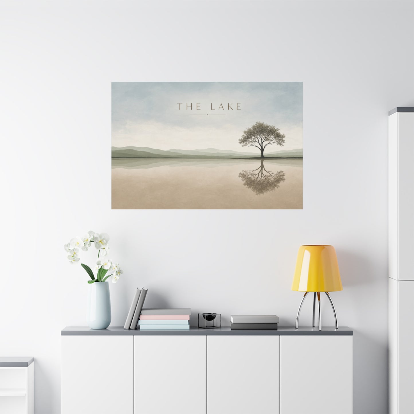 "The Lake" Lake Landscape Canvas Wall Art - Minimalist Tree Reflection Print, Serene Neutral Nature Decor - Contemporary Matte Canvas - Living Room Bedroom Office Wall Decoration - Ready to Hang