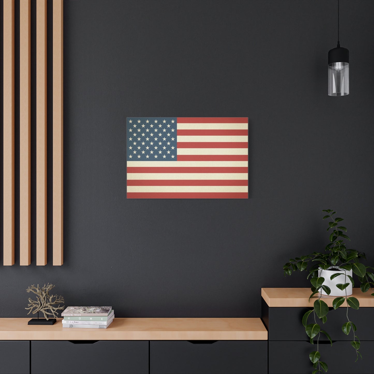 Vintage American Flag Canvas Wall Art - Patriotic USA Stars And Stripes Print, Rustic Americana Decor - Matte Cotton Artwork - Living Room Wall Decor - Bedroom Home Decoration - Modern Farmhouse Style