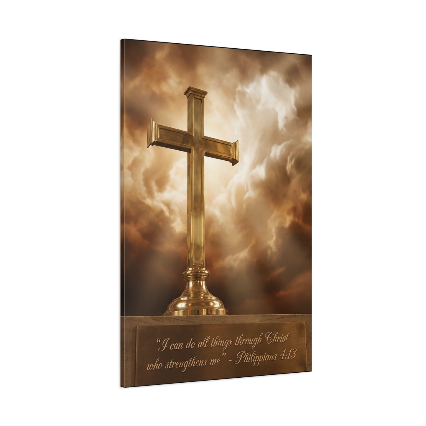 "I Can Do All Things Through Christ Who Strengthens Me" Christian Canvas Wall Art - Gold Cross, Philippians 4:13 Scripture Print - Traditional Faith Decor, Bedroom Living Room - Living Room Wall Decor