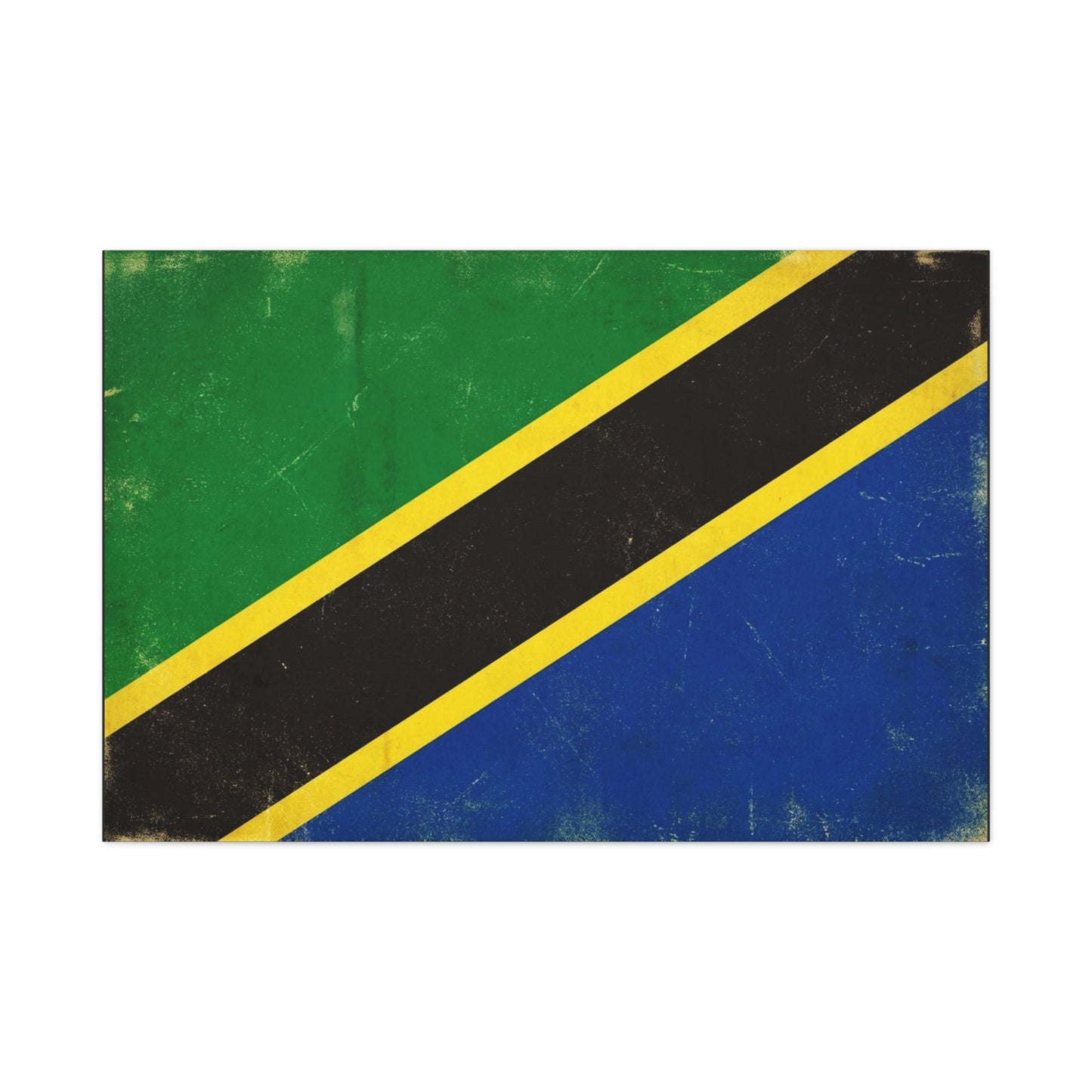 Tanzania Flag Canvas Wall Art - Vintage National Flag Print, Patriotic Blue Green Black Gold Design - Distressed Country Decor - Living Room Home Decoration, Office Accent - Living Room Wall Decor
