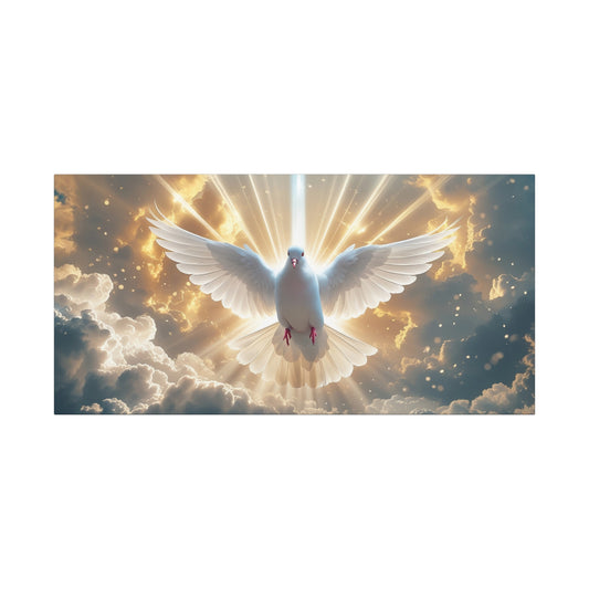 White Dove Canvas Wall Art - Holy Spirit Bird In Glowing Clouds, Radiant Sky Canvas Print - Golden Light Religious Decor - Living Room Home Decoration, Meditation Space Accent - Living Room Wall Decor