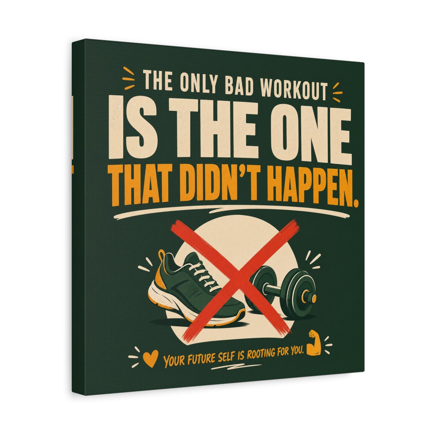 "The Only Bad Workout Is The One That Didn't Happen" Canvas Wall Art - Motivational Gym Quote Print, Retro Fitness Poster Style - Ready to Hang - Gym Wall Decor - Fitness Studio Art - HP Latex Print