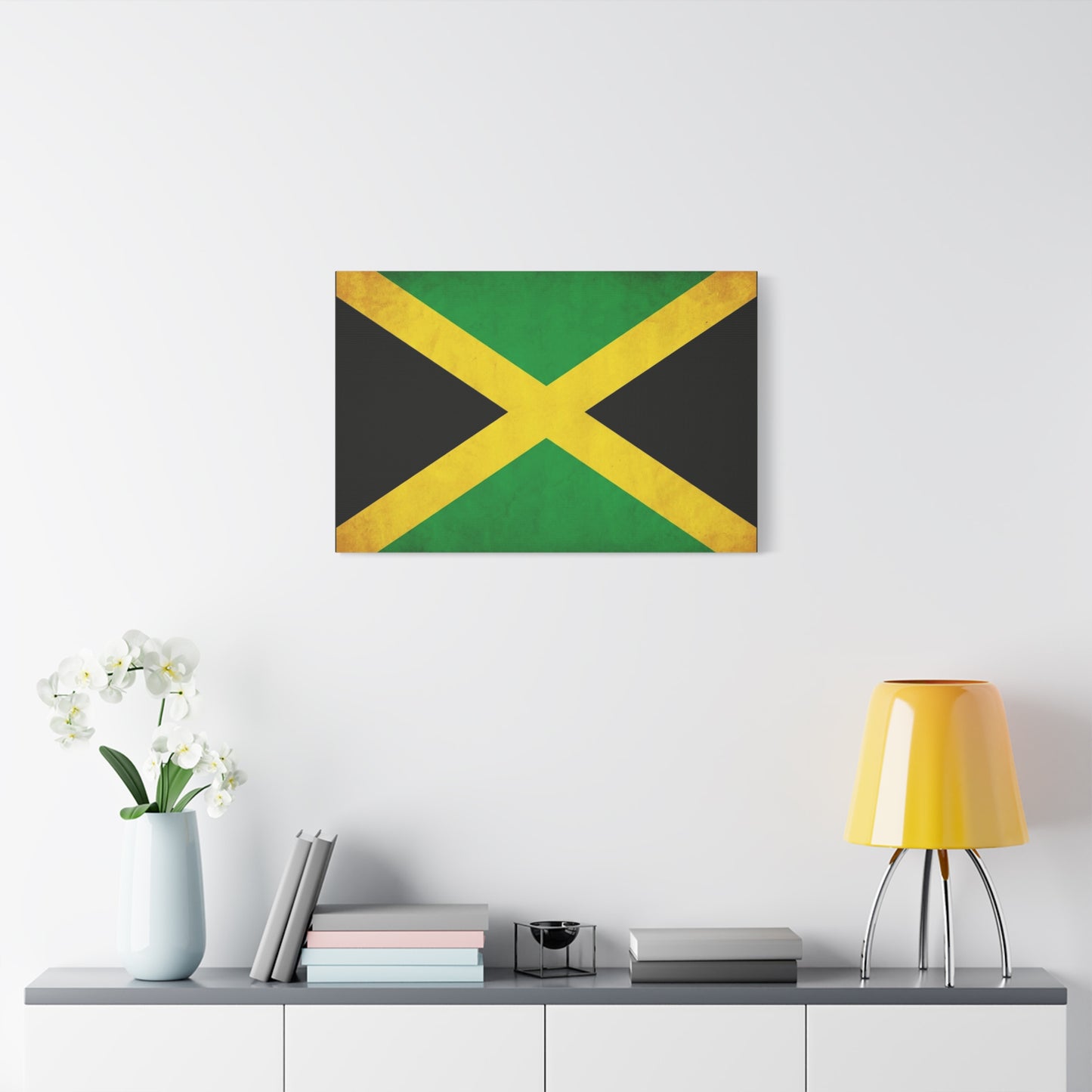 Jamaica Flag Canvas Wall Art - Vintage Jamaican National Flag Print, Green Gold Black Patriotic Decor - Matte Canvas Wall Hanging - Living Room Bedroom Office Decoration - Bedroom Home Decoration