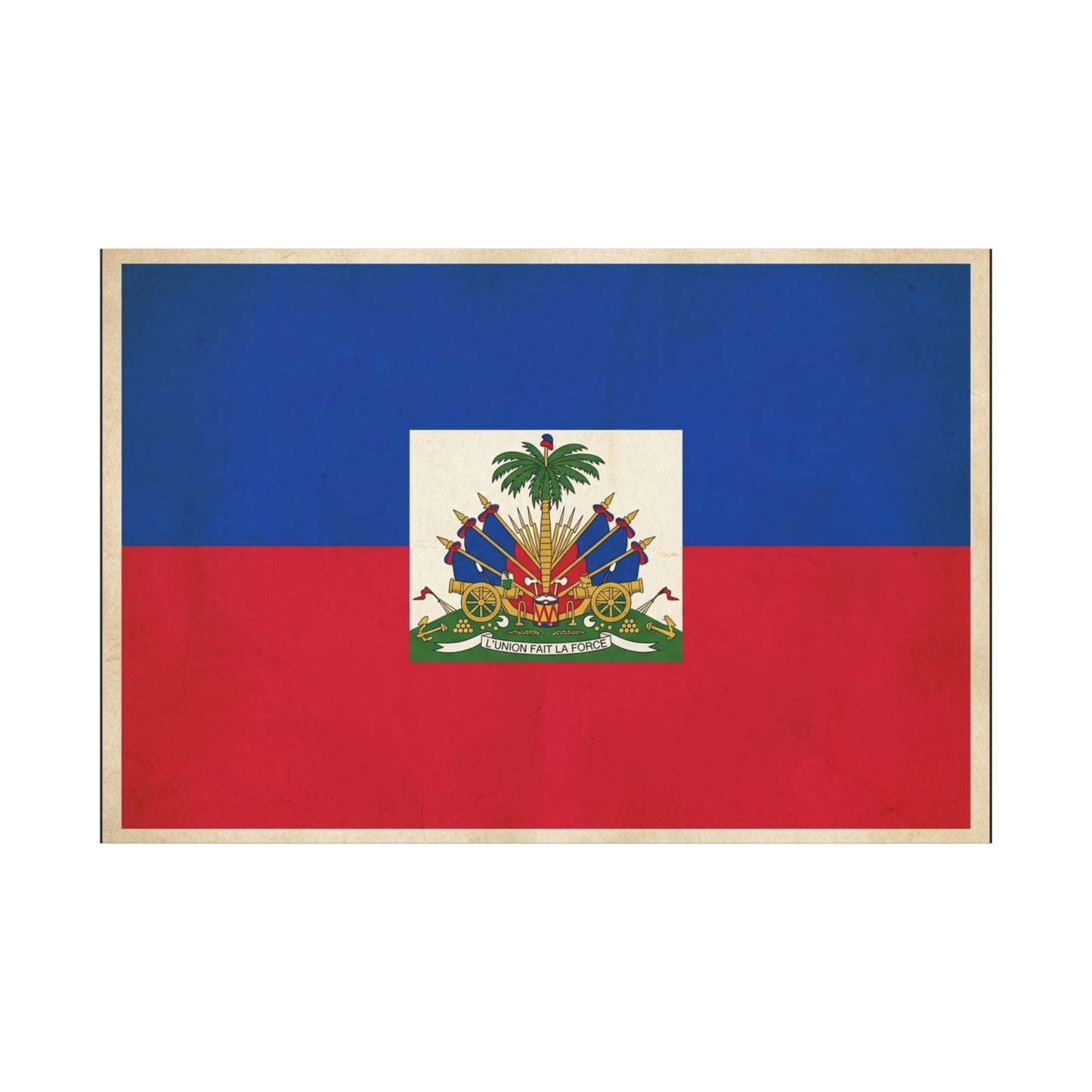 Haiti Flag Canvas Wall Art - Haitian Flag Print With Coat Of Arms, Patriotic Blue Red Banner - Framed Look Matte Canvas - Living Room Wall Decor, Bedroom Home Decoration - Bedroom Home Decoration