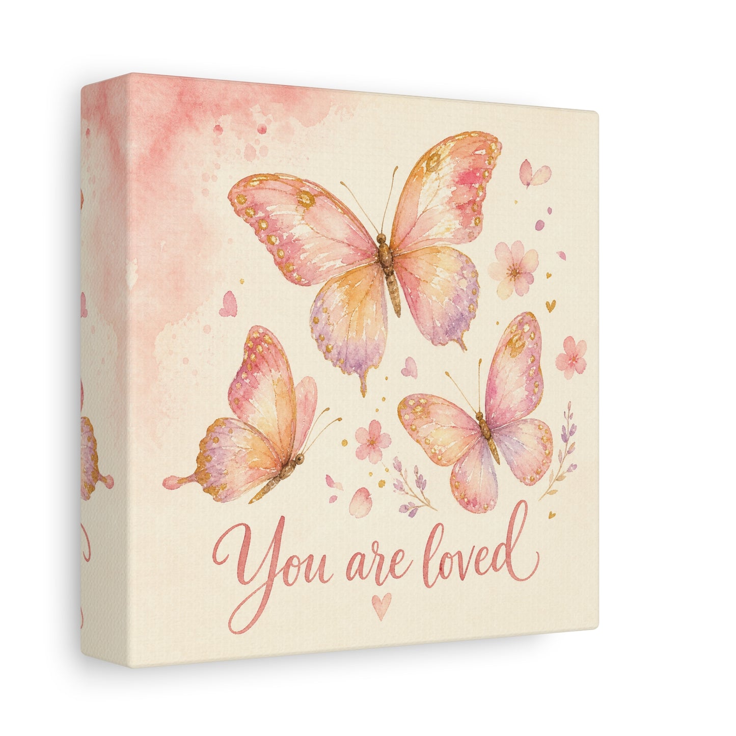 "You Are Loved" Butterfly Canvas Wall Art - Pink Watercolor Butterflies, Inspirational Nursery Decor - Soft Pastel Floral Home Decoration - Bedroom Wall Hanging, Baby Girl Room Accent - Ready to Hang