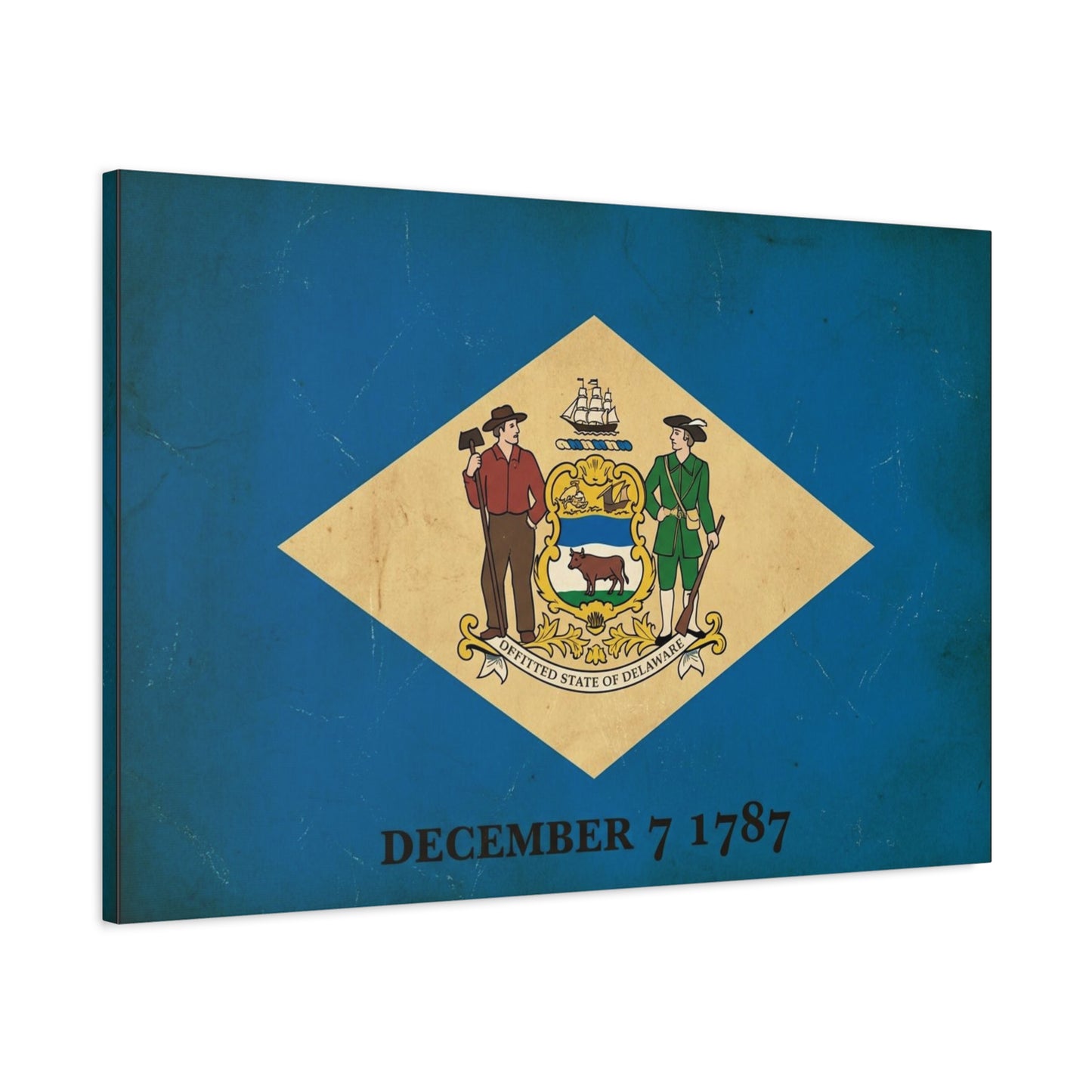Delaware State Flag Canvas Wall Art - "December 7 1787" Vintage Blue Banner Print - Patriotic Historical Decor, Matte Canvas, Living Room Wall Decor, Office Art - Ready to Hang - Ready to Hang