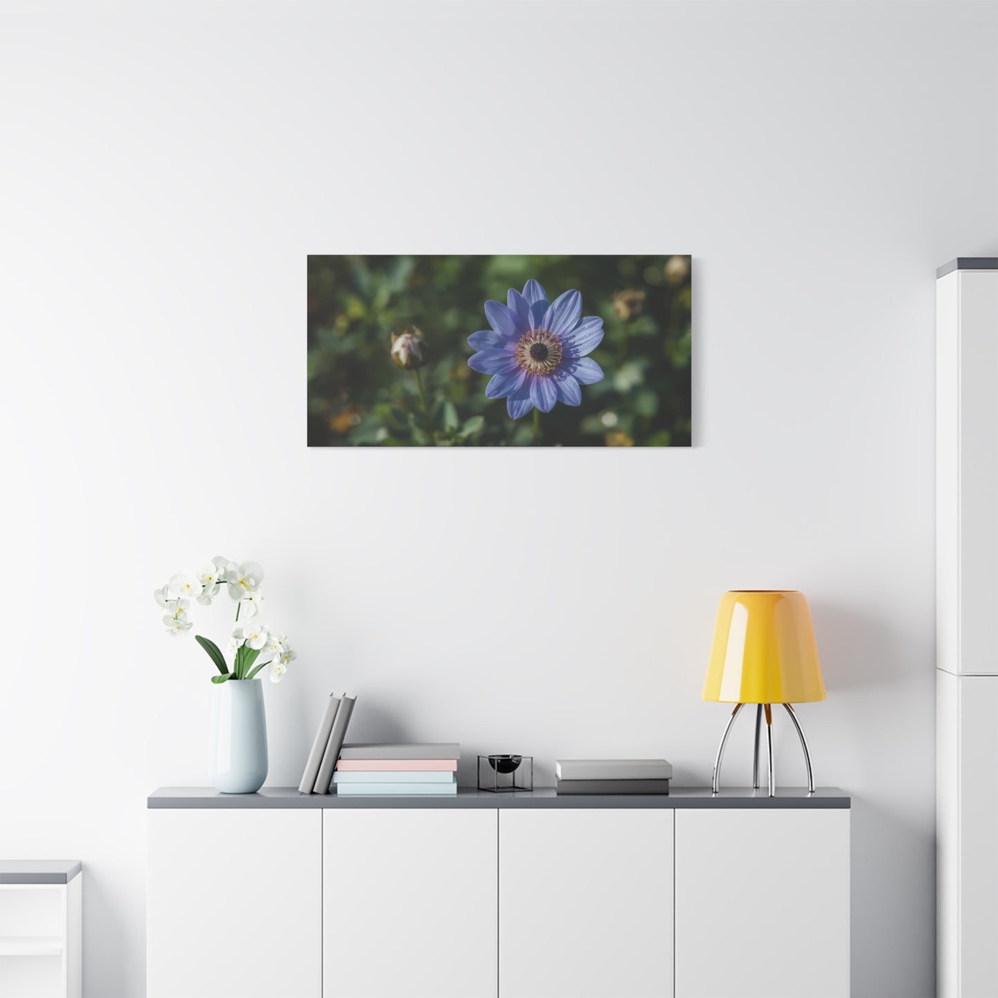 Blue Daisy Flower Canvas Wall Art - Botanical Floral Art Print, Soft Matte Garden Close Up - Contemporary Nature Style - Bedroom Wall Decor, Living Room Home Accent - Bedroom Home Decoration
