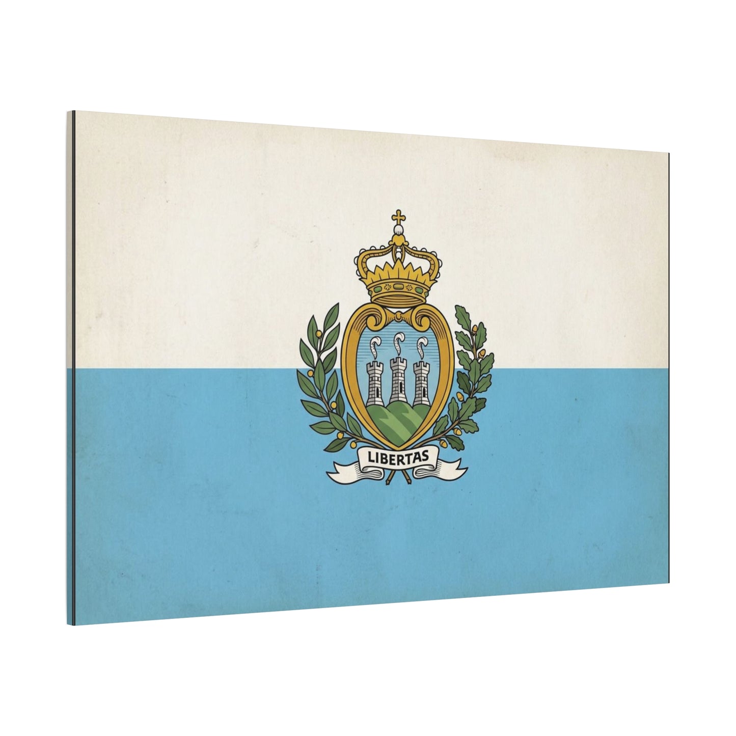 "Libertas" San Marino Flag Canvas Wall Art - Vintage Republic Crest Print, Blue White Heraldic Decor - Traditional Patriotic Style - Living Room Wall Decor - Bedroom Home Decoration - Ready to Hang