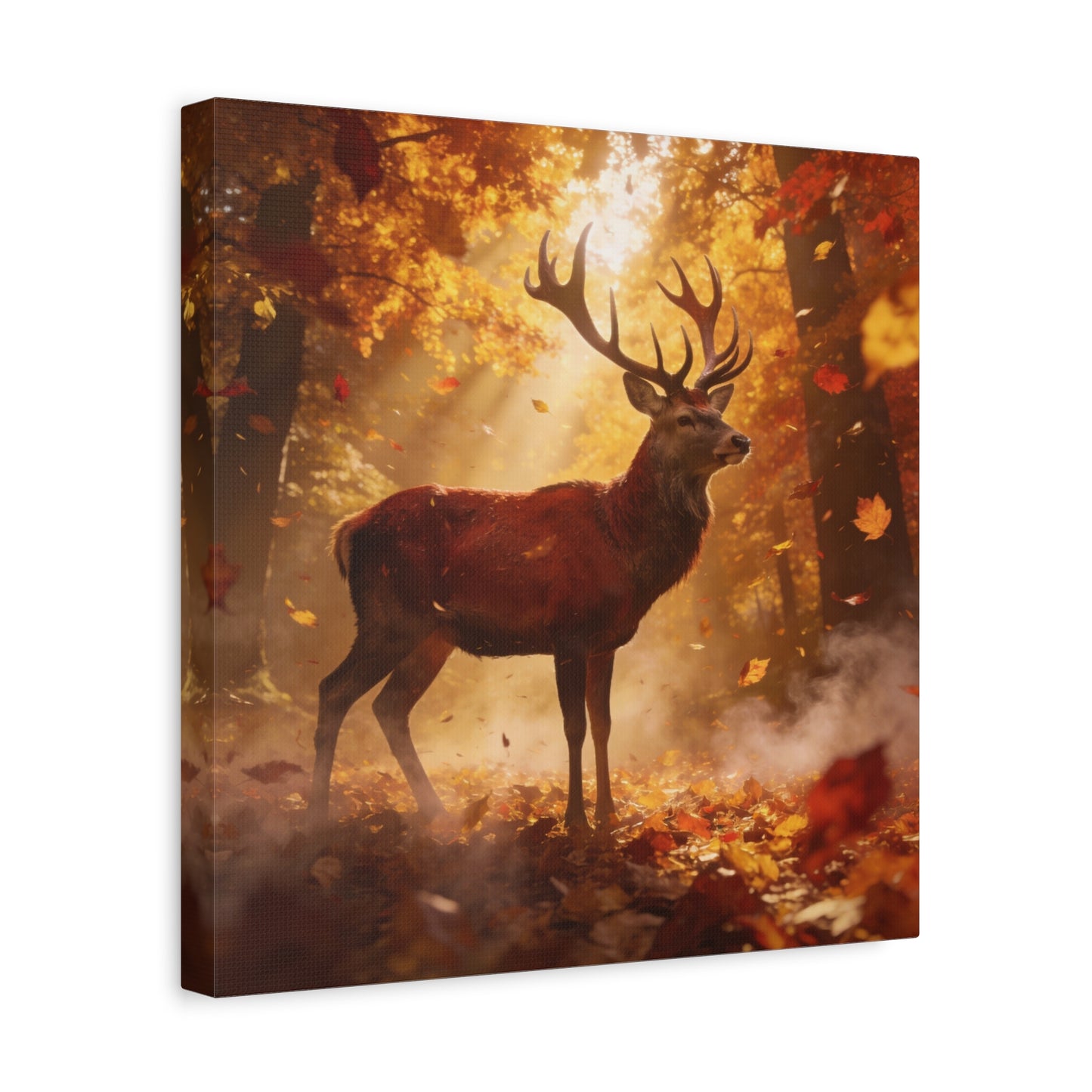 Red Stag Canvas Wall Art - Autumn Forest Deer Wildlife Print, Golden Sunbeams, Rustic Woodland Decor, Matte Finish Canvas Print, Living Room Wall Decor, Bedroom Home Decoration - Cozy Reading Nook Art