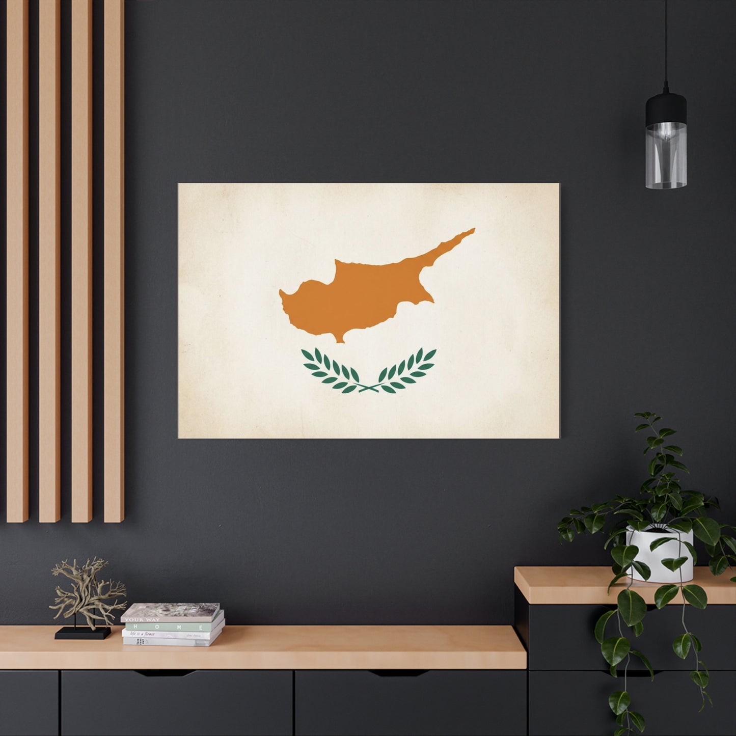 Cyprus Flag Canvas Wall Art - Vintage Country Pride Decor, Minimalist Patriotic Print - Neutral Beige Background, Modern Map Silhouette - Living Room Wall Decor, Office Accent - Modern Farmhouse Style