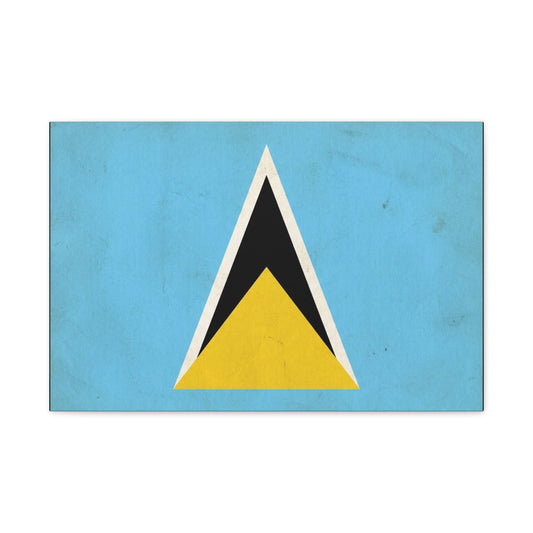 Saint Lucia Flag Canvas Wall Art - Blue Yellow Black Triangle Design, Minimalist Geometric Print - Modern Caribbean Decor - Living Room Wall Decor, Office Art Accent - Bedroom Home Decoration