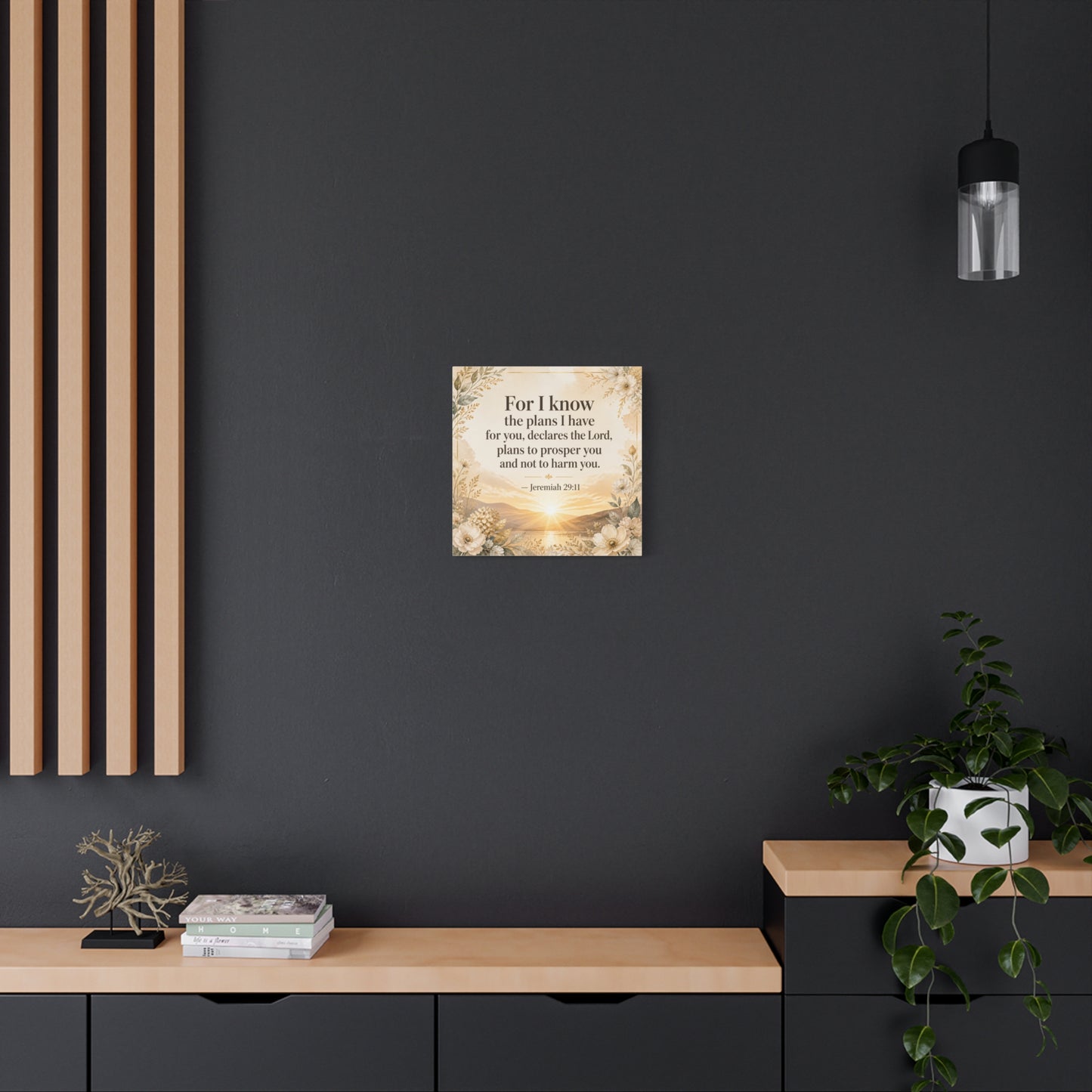 "For I Know The Plans I Have For You" Bible Verse Canvas Wall Art - Jeremiah 29:11 Floral Scripture Print, Gold Sunrise Landscape, Christian Wall Decor For Bedroom, Living Room - Ready to Hang