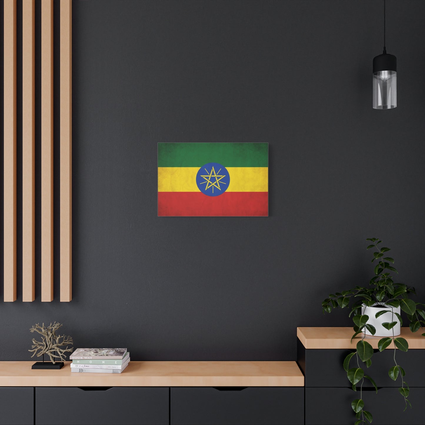 Ethiopian Flag Canvas Wall Art - Ethiopia Pride Decor, Vintage National Banner Print - Matte Cotton Artwork - Cultural Heritage Style For Living Room, Office, Dorm Display - Living Room Wall Decor
