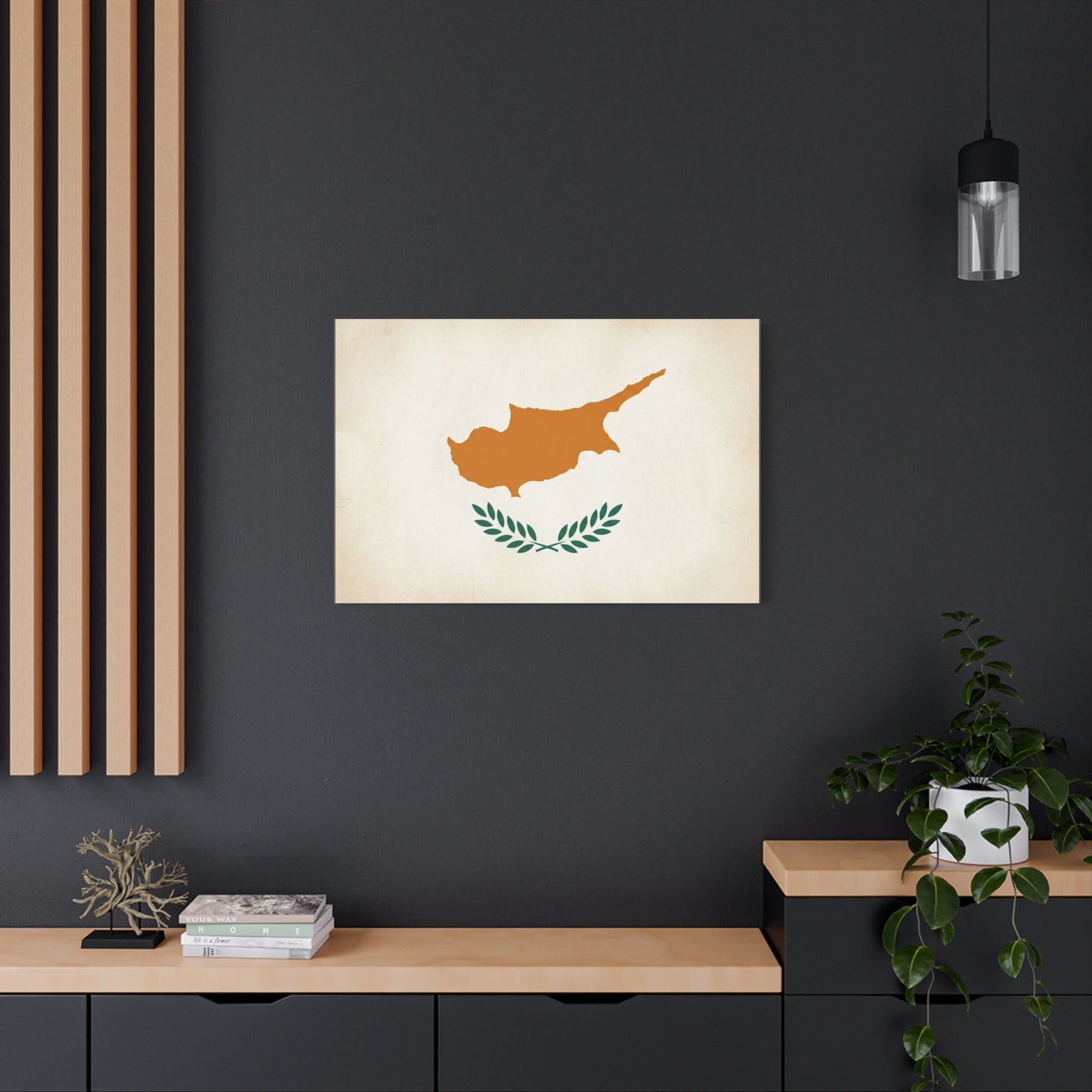 Cyprus Flag Canvas Wall Art - Vintage Country Pride Decor, Minimalist Patriotic Print - Neutral Beige Background, Modern Map Silhouette - Living Room Wall Decor, Office Accent - Modern Farmhouse Style