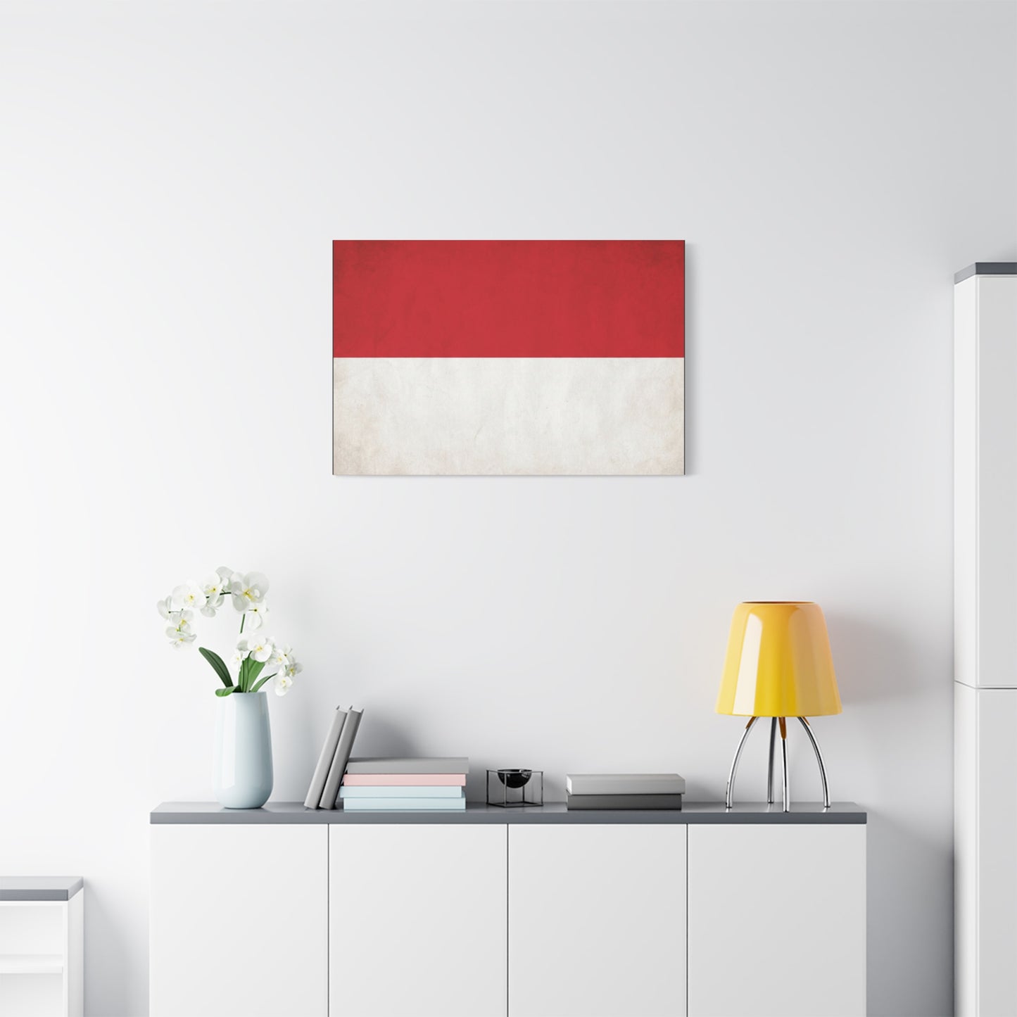 Indonesia Flag Canvas Wall Art - Red And White National Banner Print, Minimalist Patriotic Decor - Modern Cotton Canvas Style - Living Room Wall Decor - Bedroom Home Decoration - Cozy Reading Nook Art