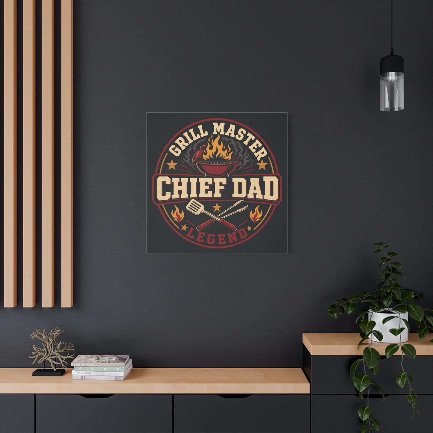 "Grill Master Chef Dad Legend" Canvas Wall Art - Vintage BBQ Typography Print, Rustic Kitchen Decor, Man Cave Wall Hanging, Retro Barbecue Poster Style Home Accent - Ready to Hang - Ready to Hang