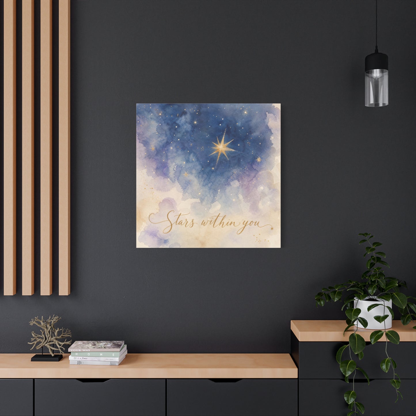 "Stars Within You" Celestial Canvas Wall Art - Watercolor Night Sky Quote Print - Gold Star Galaxy Decor - Inspirational Bedroom Wall Decor, Nursery Home Decoration, Bohemian Office Art