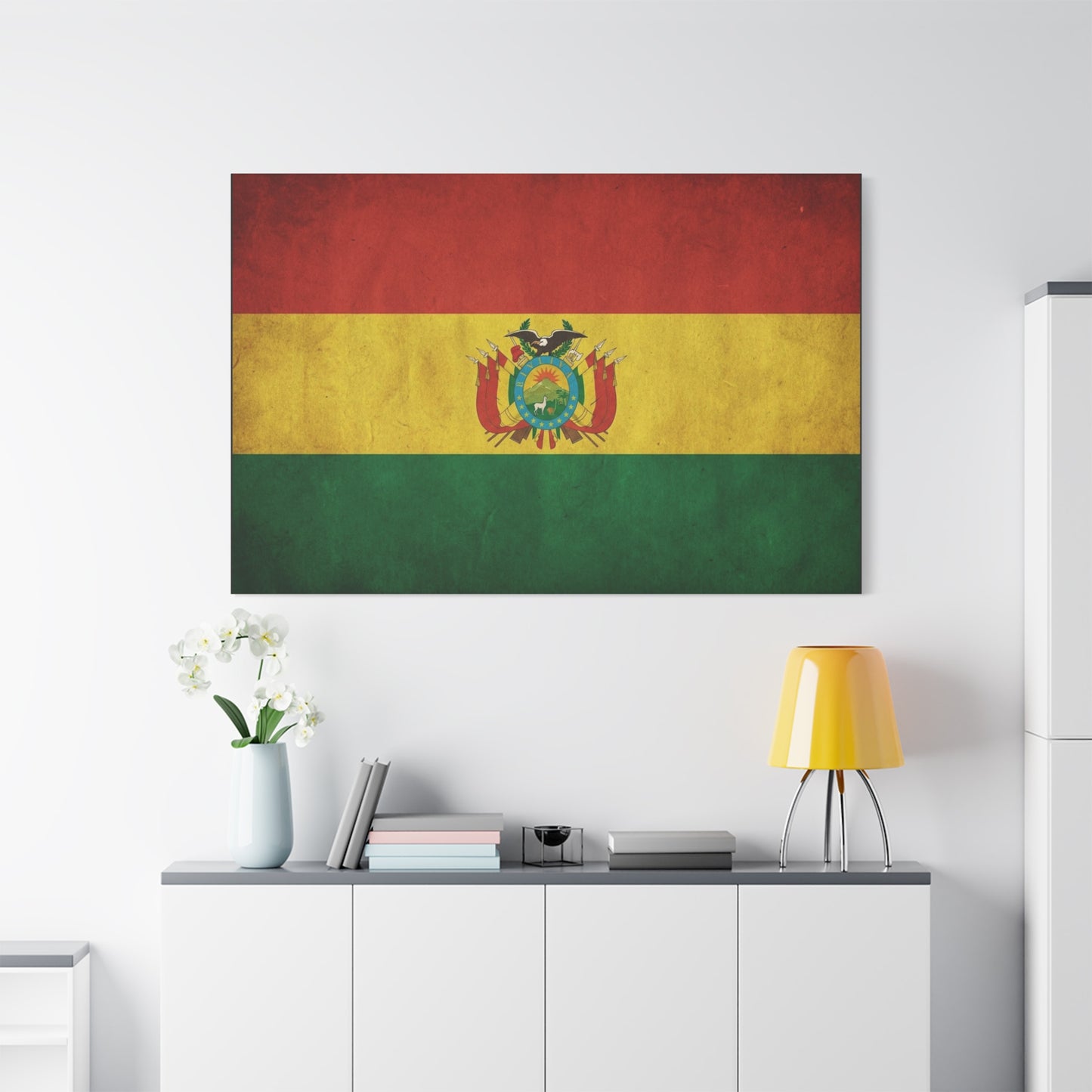 Bolivia Flag Canvas Wall Art - Vintage Bolivian Tricolor With Coat Of Arms - Distressed Patriotic Print, Cultural Decor, Living Room Wall Decor - Bedroom Home Decoration - Bedroom Home Decoration