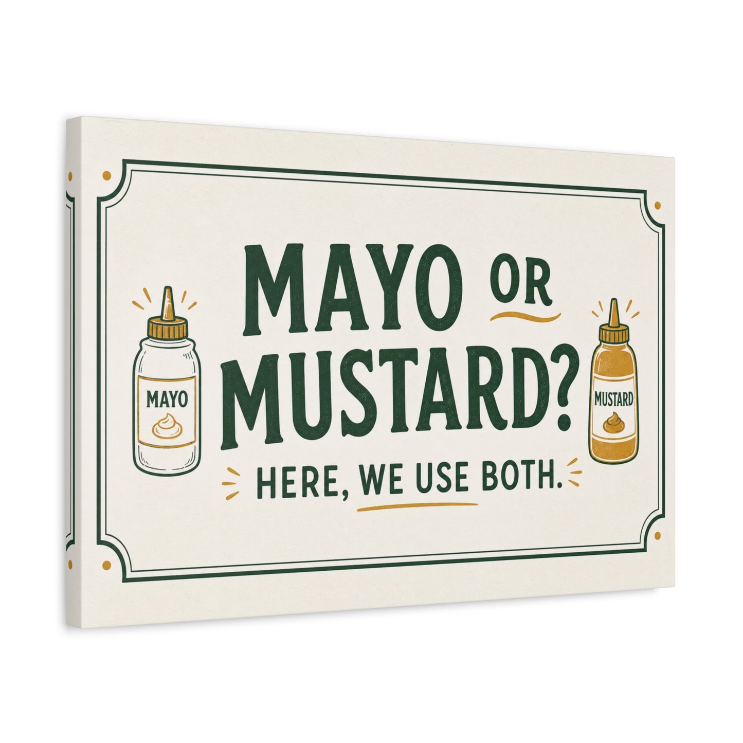 "Mayo Or Mustard Here, We Use Both." Funny Kitchen Canvas Wall Art - Condiment Quote Print, Retro Typography Food Decor, Farmhouse Dining Room Decoration - Living Room Wall Decor - Ready to Hang