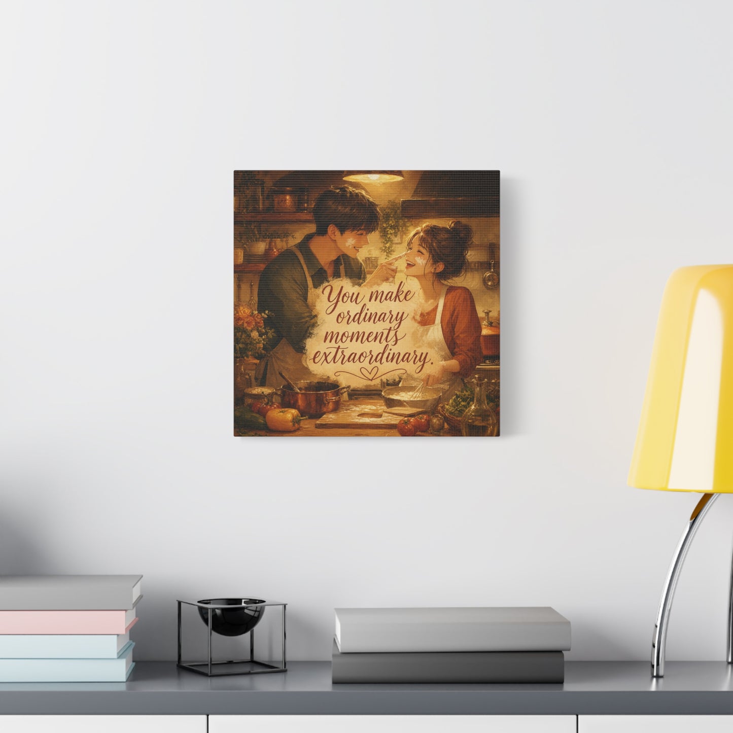"You Make Ordinary Moments Extraordinary" Couple Canvas Wall Art - Romantic Kitchen Scene, Warm Vintage Illustration Print - Cozy Living Room Decor, Farmhouse Home Accent - Living Room Wall Decor