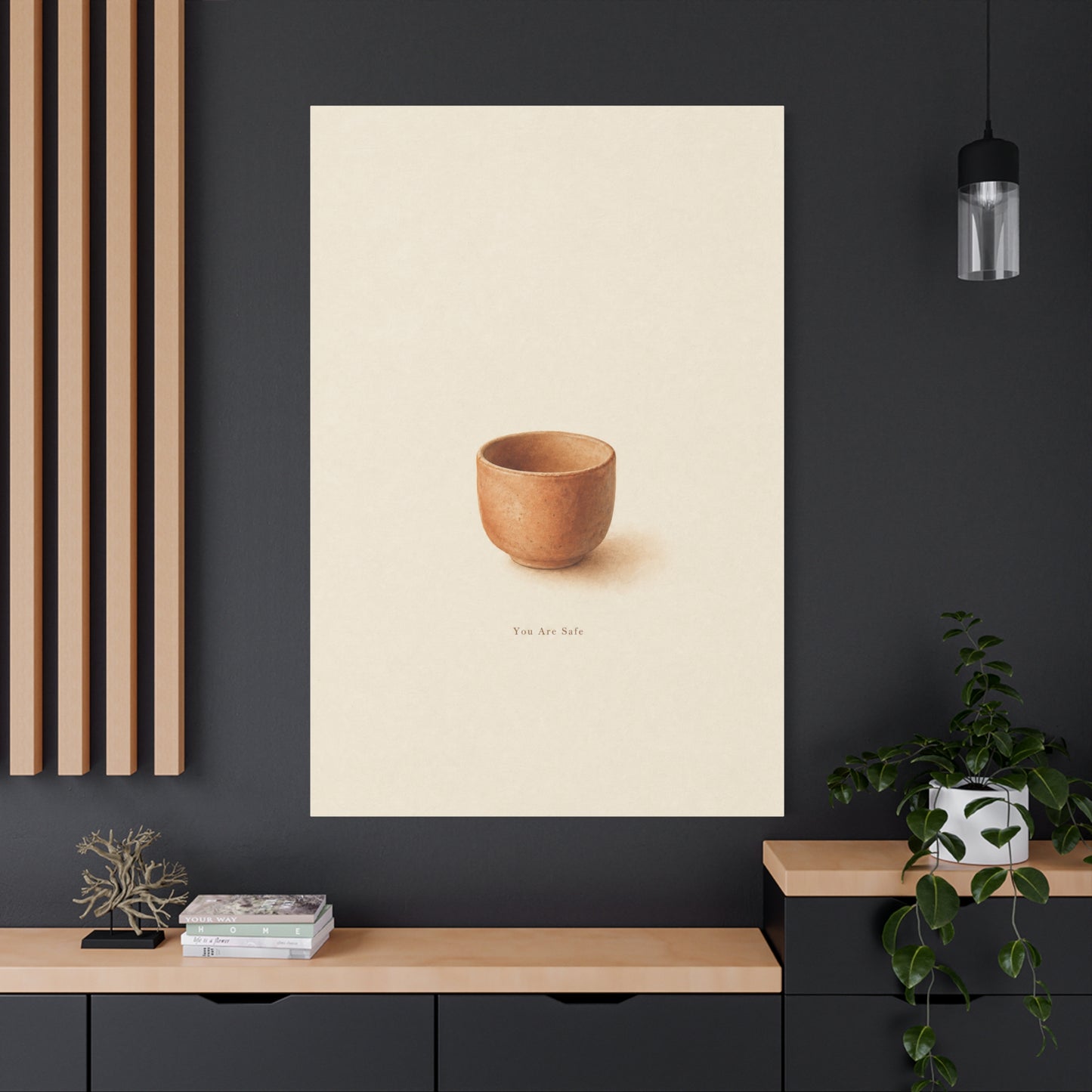 "You Are Safe" Minimalist Pottery Canvas Wall Art - Neutral Still Life Print, Contemporary Beige Brown Decor - Bedroom Meditation Space Accent - Office Wall Art - Bedroom Home Decoration