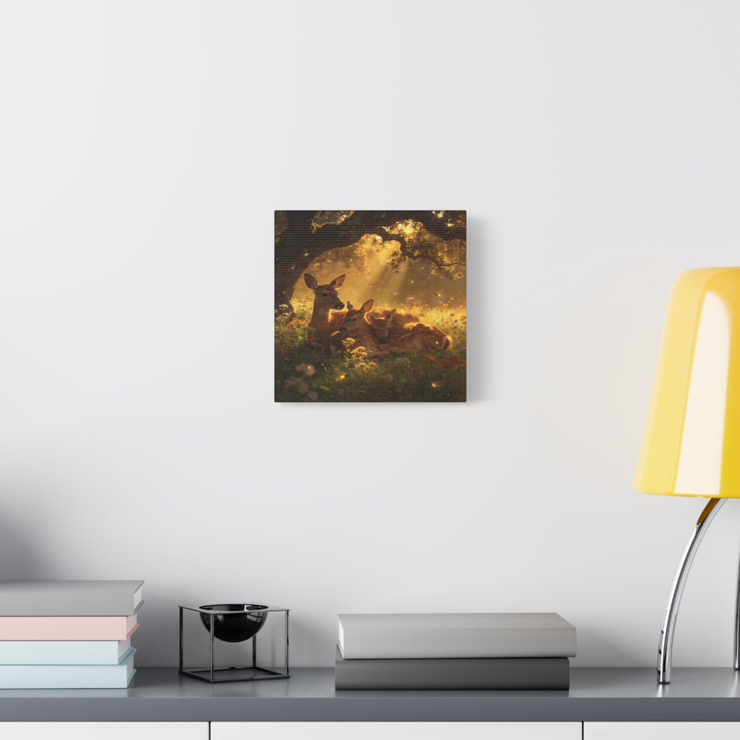 Doe And Fawns Canvas Wall Art - Woodland Deer Family In Golden Light, Whimsical Nature Scene - Matte Finish Cotton Print - Rustic Traditional Style - Bedroom Wall Decor - Bedroom Home Decoration