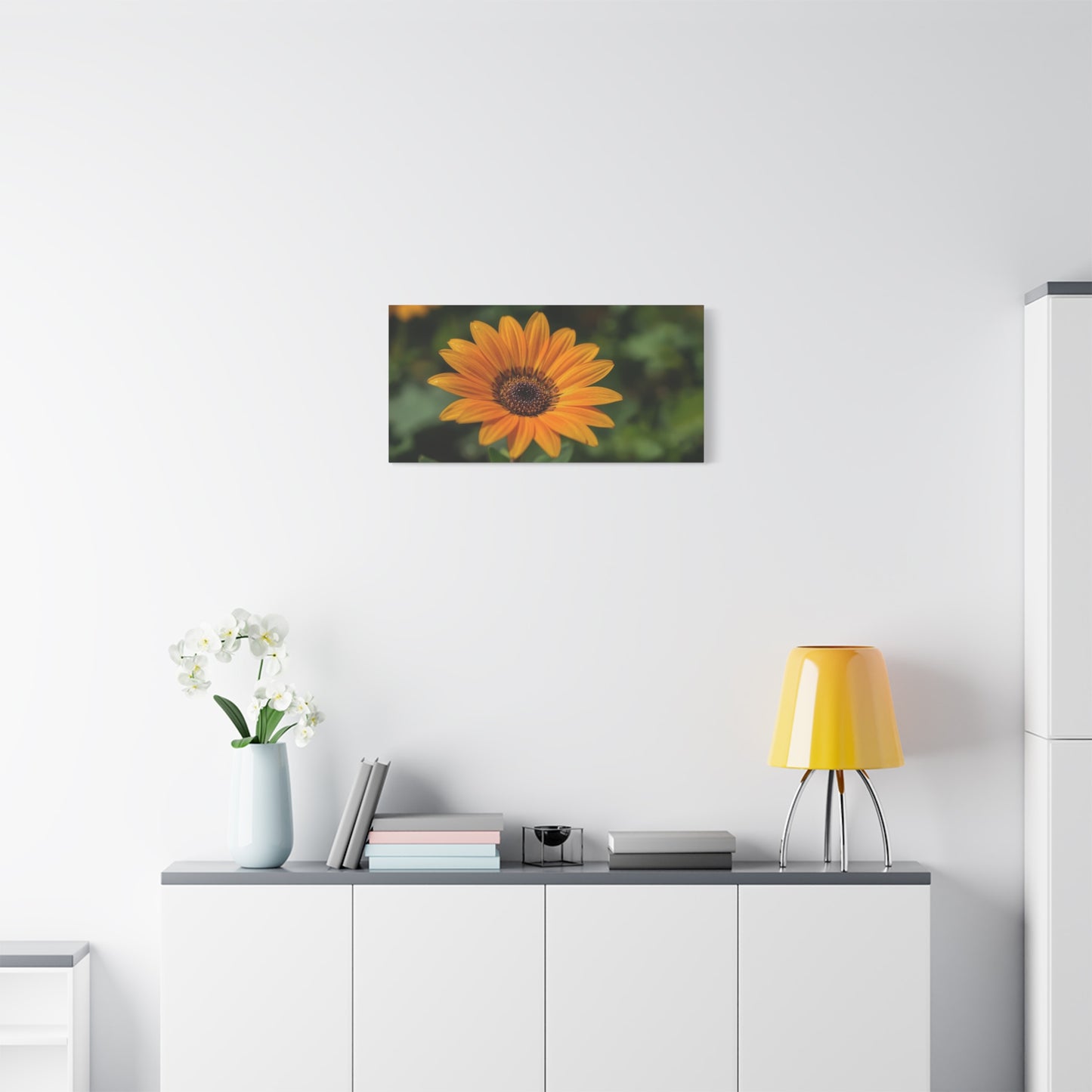 Orange Daisy Flower Canvas Wall Art - Botanical Floral Close Up Art Print, Nature Home Decor - Matte Cotton Canvas, Contemporary Style - Living Room Wall Decor Bedroom Accent - Cozy Reading Nook Art