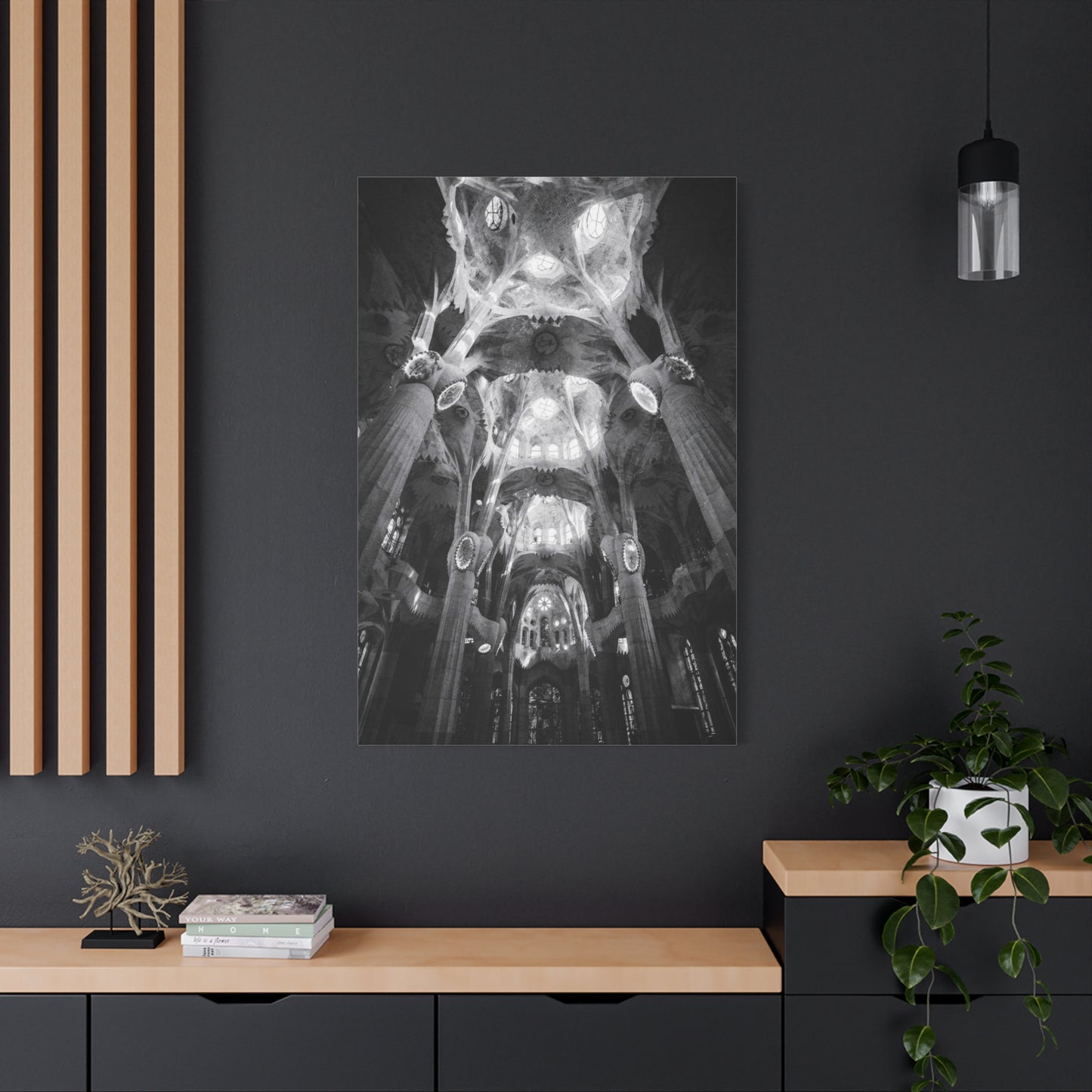 Sagrada Familia Cathedral Interior Canvas Wall Art - Black And White Architectural Art Print - Gothic Modern Sacred Ceiling View - Living Room Wall Decor Office Accent - Modern Farmhouse Style