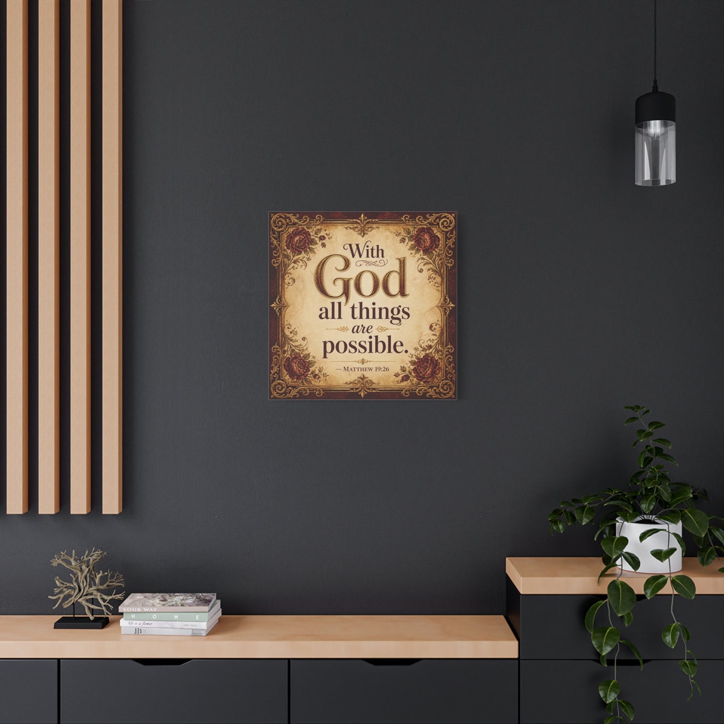 "With God All Things Are Possible. - Matthew 19:26" Christian Canvas Wall Art - Vintage Floral Scripture Print, Traditional Inspirational Decor, Living Room Bedroom Wall Hanging - Ready to Hang