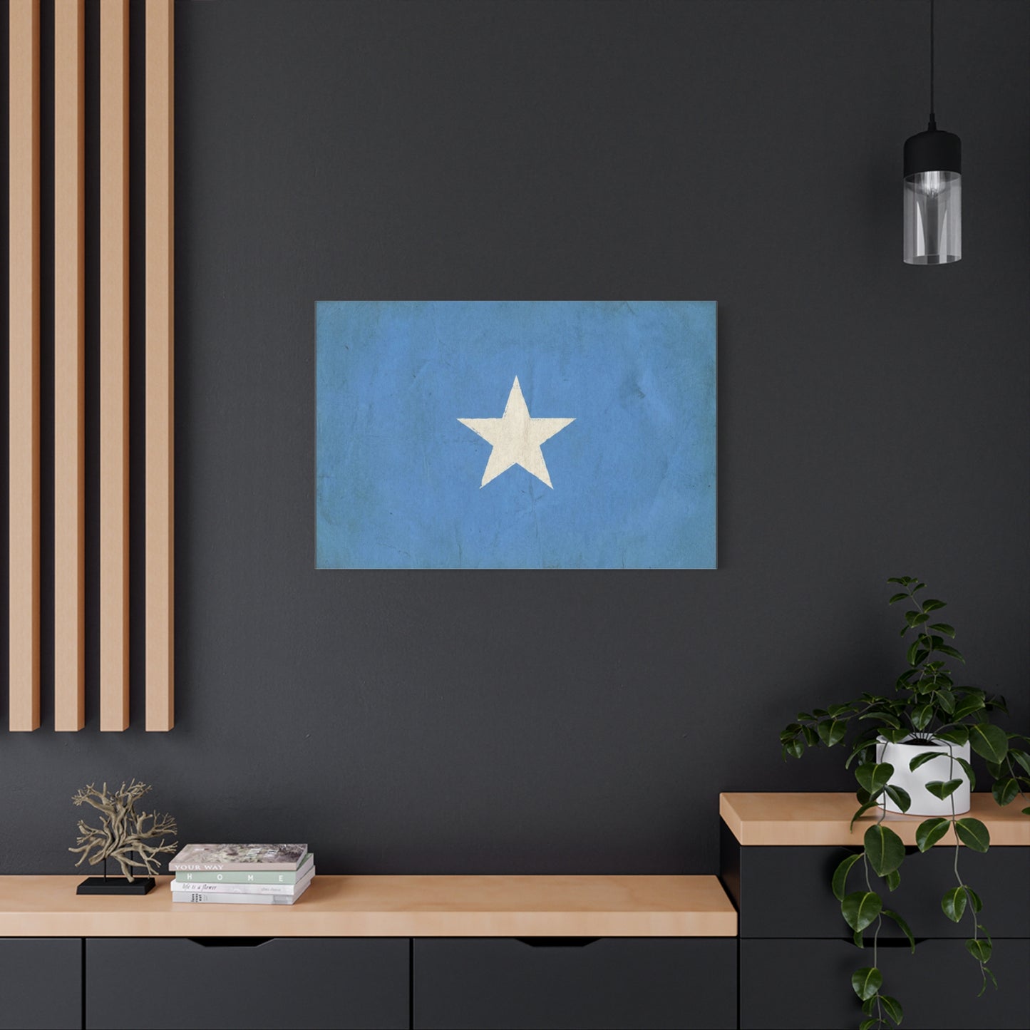 Somalia Flag Canvas Wall Art - Blue White Star Country Print, Vintage Minimalist Decor - Patriotic Artwork For Living Room, Office Wall Decor, Bedroom Home Decoration - Bedroom Home Decoration