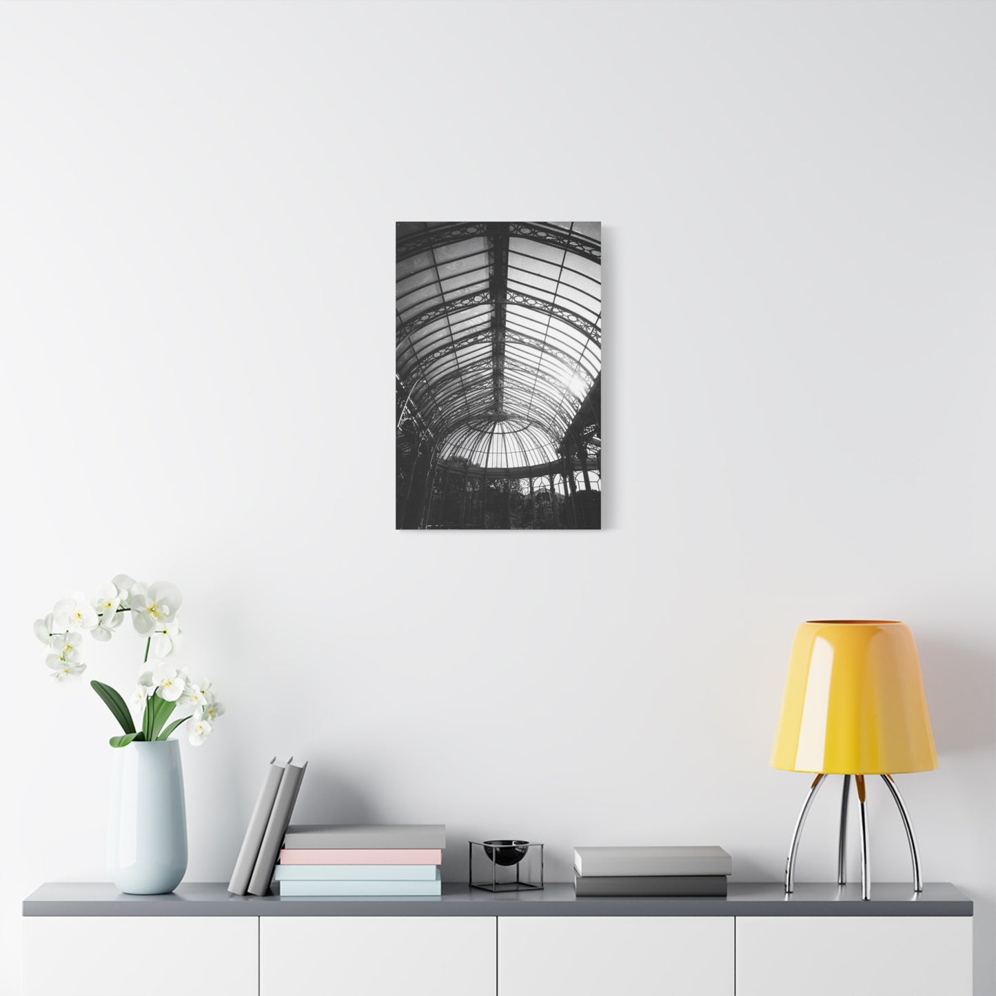Black And White Glass Conservatory Canvas Wall Art - Architectural Art Print, Vintage Iron Pavilion Roof, Modern Minimalist Decor - Living Room Wall Decor, Office Art - Bedroom Home Decoration