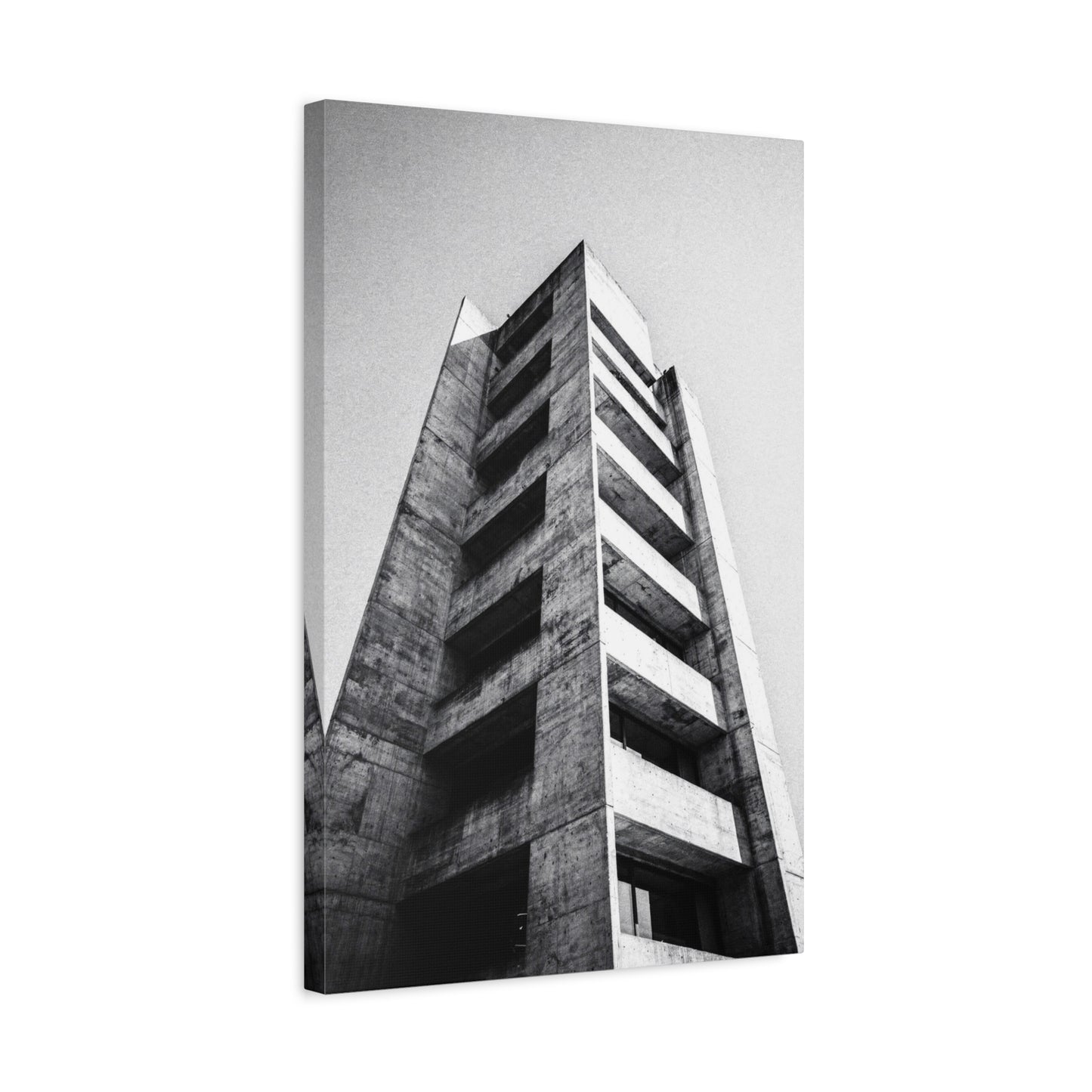 Black And White Brutalist Building Canvas Wall Art - Minimalist Architectural Art Print, Concrete Tower Wall Decor - Contemporary Modern Office Art, Living Room Decoration - Bedroom Home Decoration