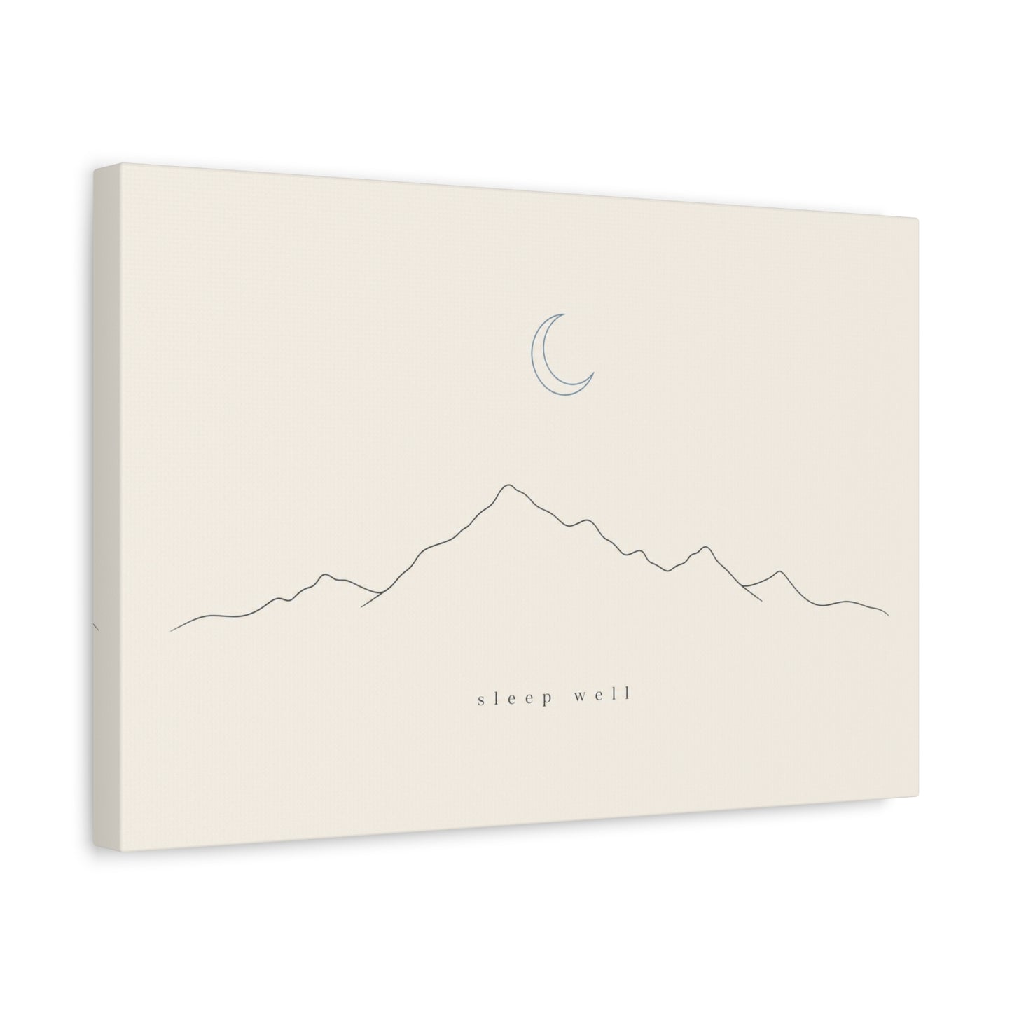 "Sleep Well" Minimalist Mountain Canvas Wall Art - Crescent Moon Line Drawing, Neutral Beige Canvas Print - Modern Bedroom Wall Decor, Nursery Home Decoration, Meditation Space - Ready to Hang