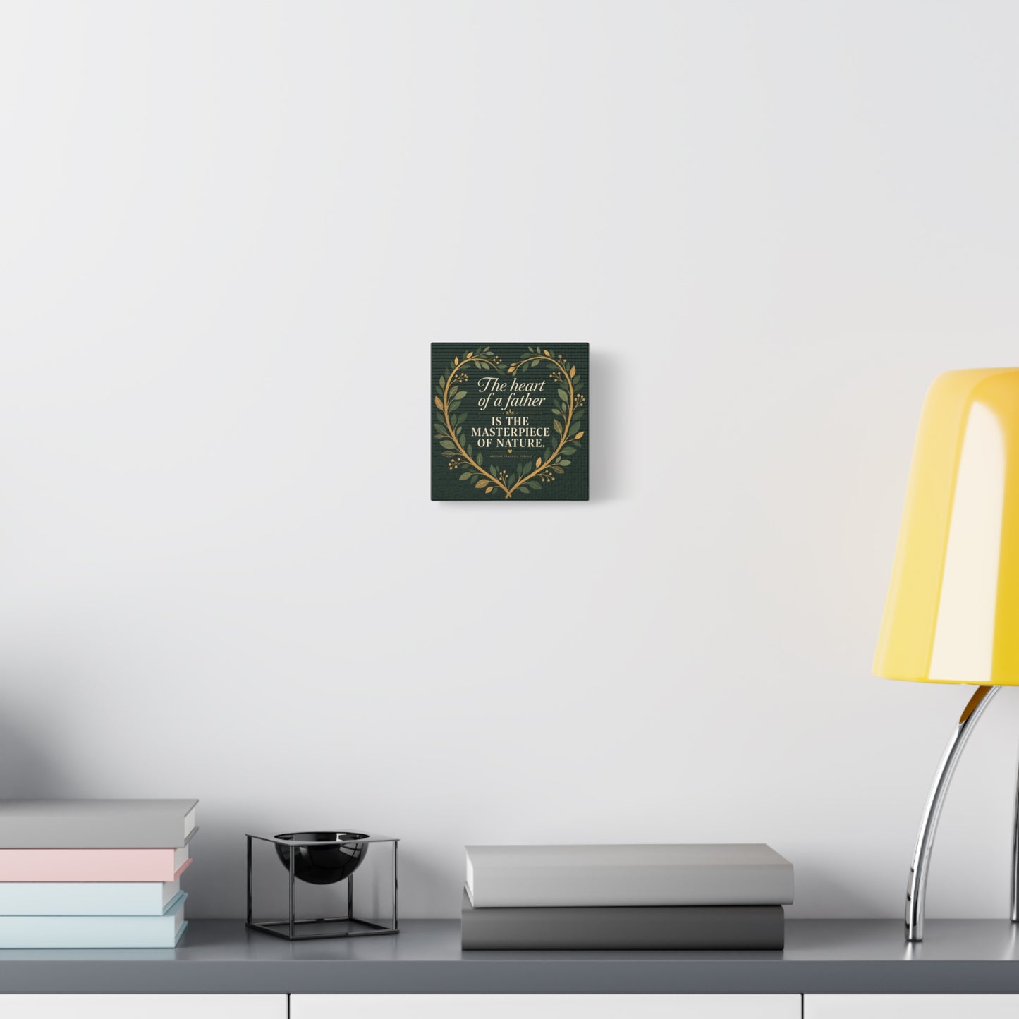 "The Heart Of A Father Is The Masterpiece Of Nature." Canvas Wall Art - Botanical Quote Print, Green And Gold Typography Decor, Traditional Style - Office Wall Art - Bedroom Home Decoration