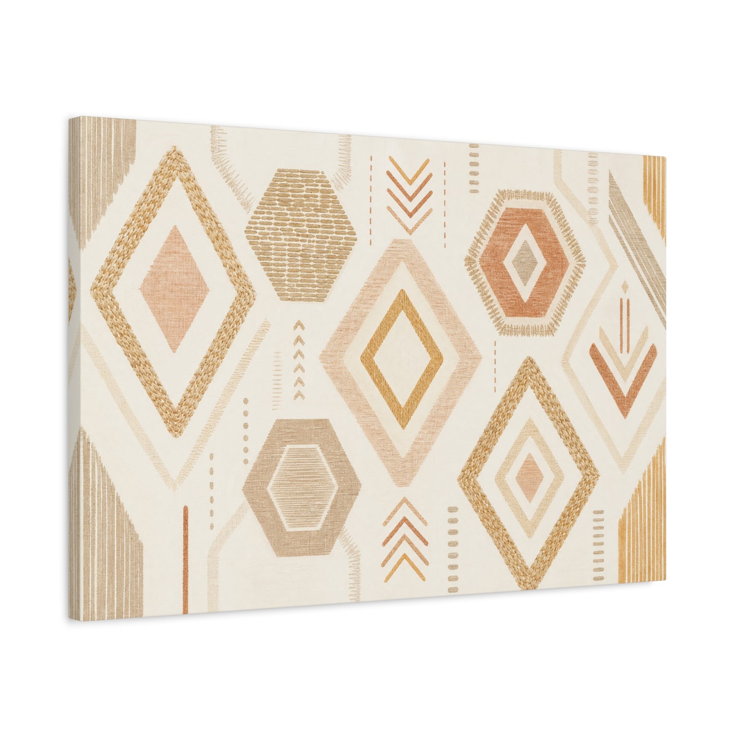 Neutral Geometric Canvas Wall Art - Boho Diamond And Hexagon Abstract Pattern - Beige Terracotta Modern Decor - Minimalist Living Room Decoration, Bedroom Accent, Contemporary Office Style