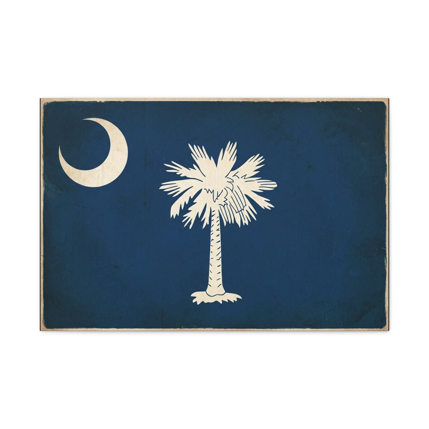 South Carolina Flag Canvas Wall Art - Crescent Moon Palmetto Tree Print, Vintage Navy State Decor - Rustic Patriotic Style - Living Room Wall Decor, Office Home Decoration - Bedroom Home Decoration