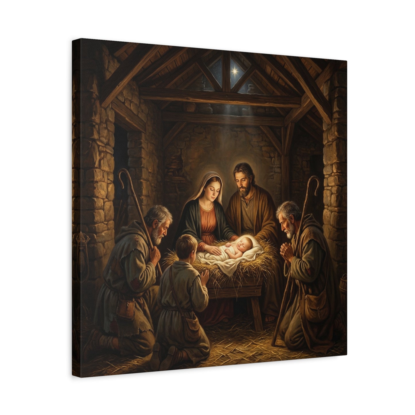 Nativity Scene Canvas Wall Art - Baby Jesus, Virgin Mary, Saint Joseph In Bethlehem Stable - Matte Cotton Print For Living Room Bedroom - Living Room Wall Decor - Bedroom Home Decoration