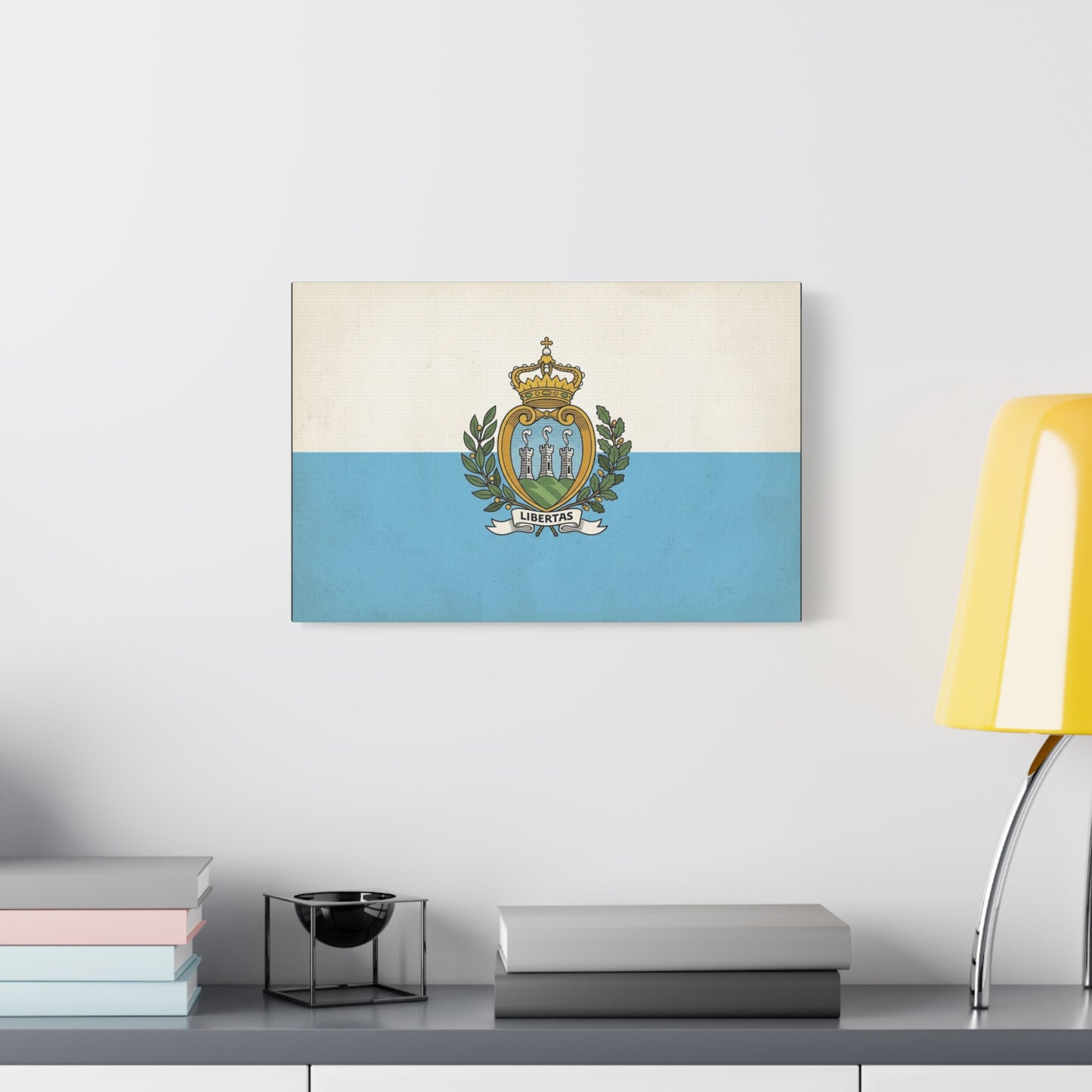 "Libertas" San Marino Flag Canvas Wall Art - Vintage Republic Crest Print, Blue White Heraldic Decor - Traditional Patriotic Style - Living Room Wall Decor - Bedroom Home Decoration - Ready to Hang