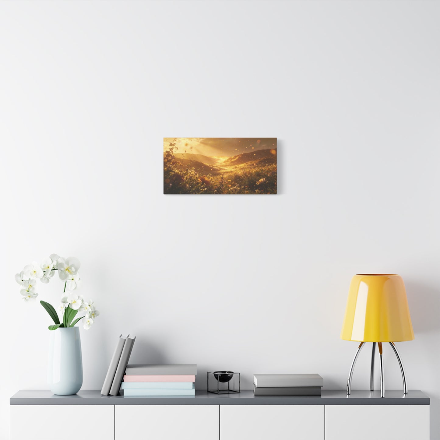 Golden Wildflower Valley Canvas Wall Art - Sunlit Meadow Landscape Print, Warm Rustic Contemporary Decor - Matte Cotton Artwork For Living Room, Bedroom Decoration, Office Accent - Office Wall Art