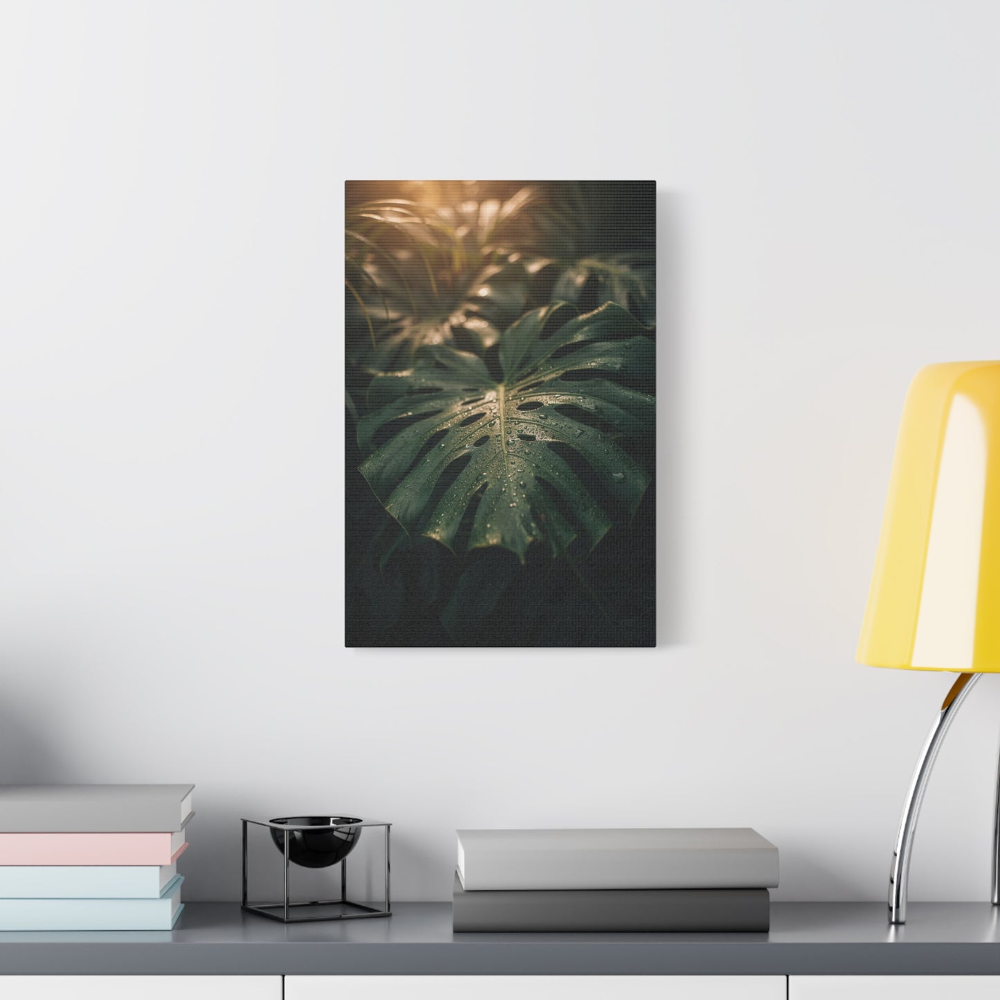 Monstera Leaf Canvas Wall Art - Tropical Botanical Art Print, Moody Green Foliage - Matte Cotton Canvas Print - Bedroom Wall Decor, Bathroom Home Decoration, Spa Style Accent - Cozy Reading Nook Art