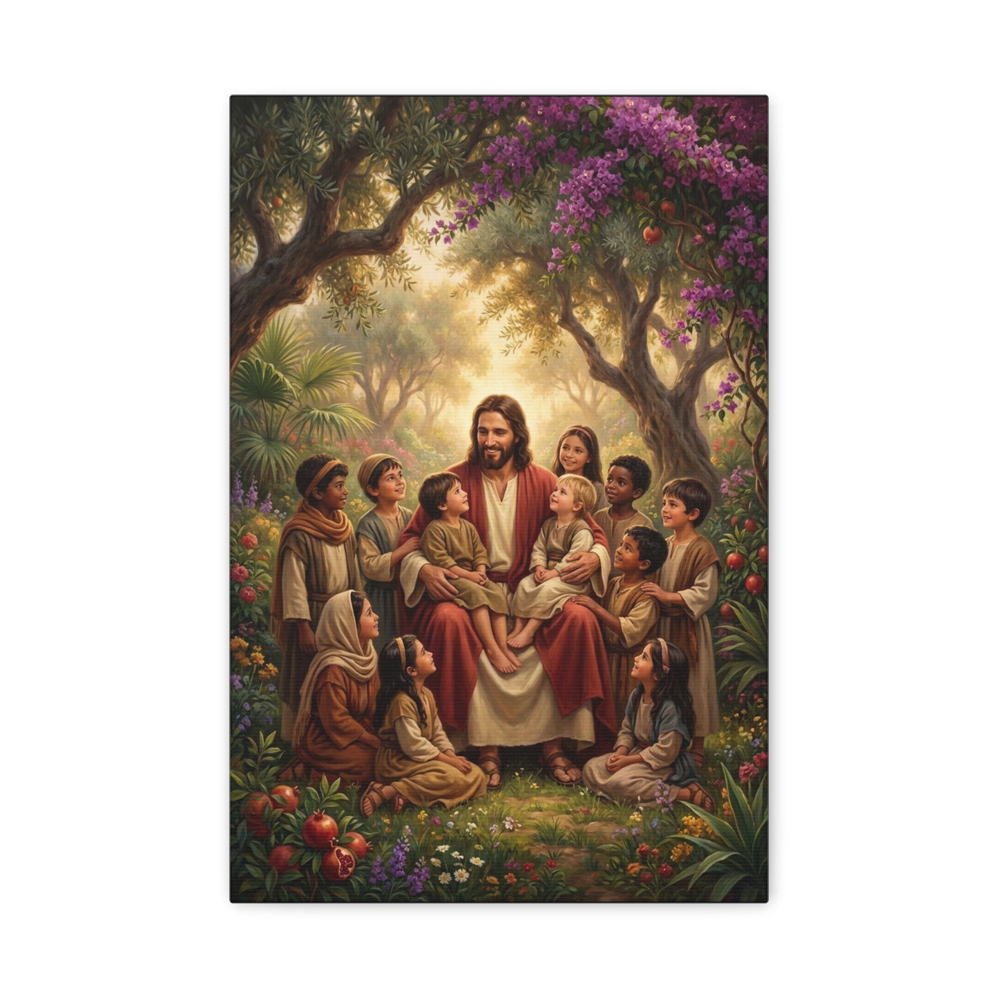 Jesus Christ With Children Canvas Wall Art - Garden Blessing Religious Print, Traditional Matte Canvas, Living Room Wall Decor, Bedroom Home Decoration - Ready to Hang - Bedroom Home Decoration