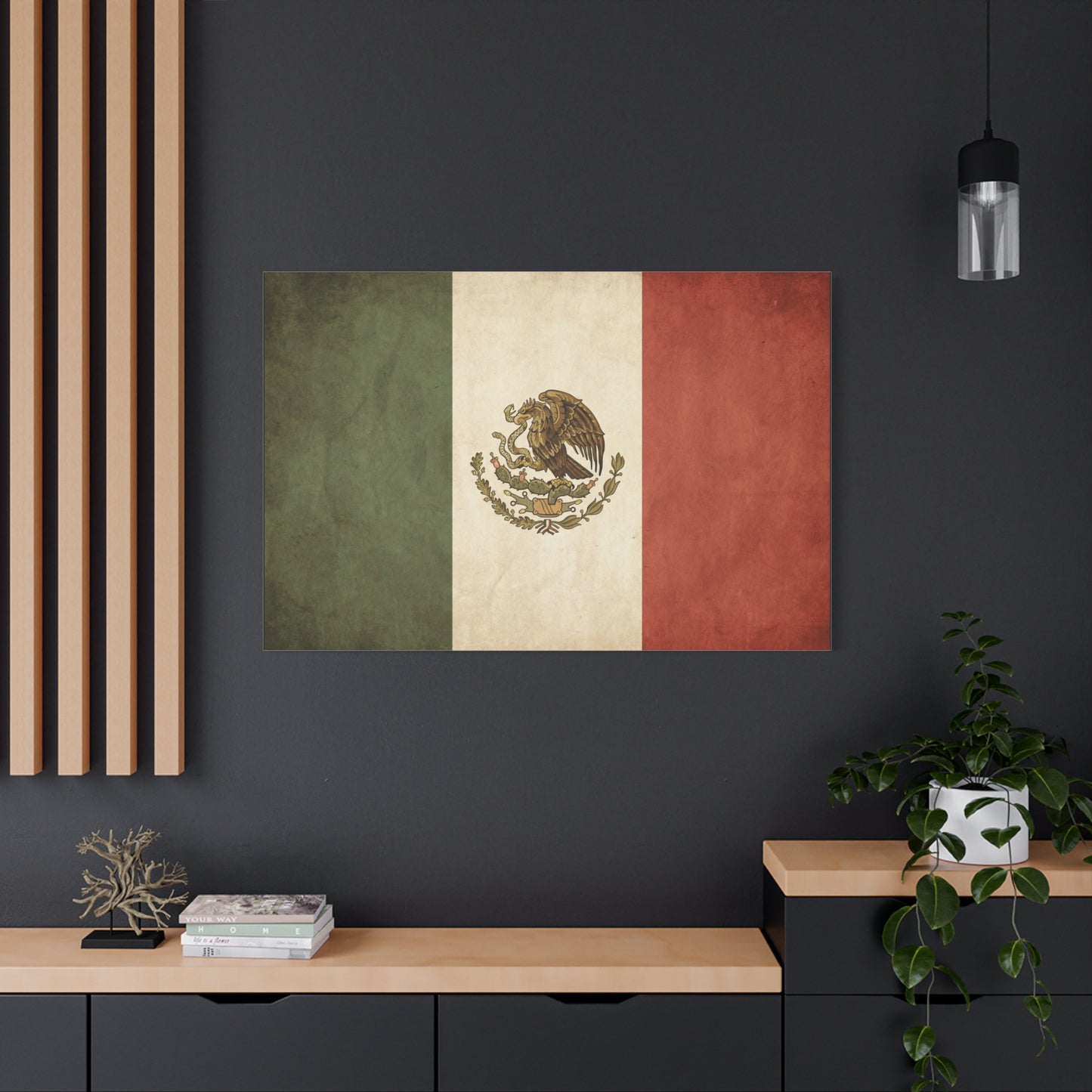 Vintage Mexico Flag Canvas Wall Art - Mexican Eagle Emblem Tricolor Print - Rustic Patriotic Decor, Distressed Cotton Canvas, Living Room Wall Decor, Office Art - Modern Farmhouse Style