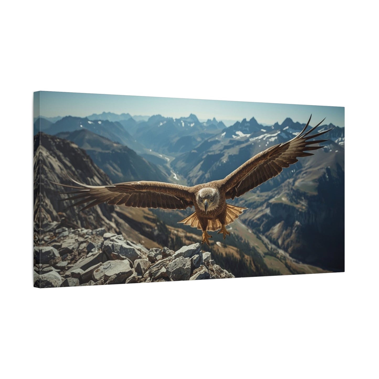 Golden Eagle Canvas Wall Art - Mountain Wildlife Landscape, Alpine Valley Bird Print - Matte Cotton Art Print, Rustic Contemporary Style - Living Room Wall Decor, Office Accent - Ready to Hang