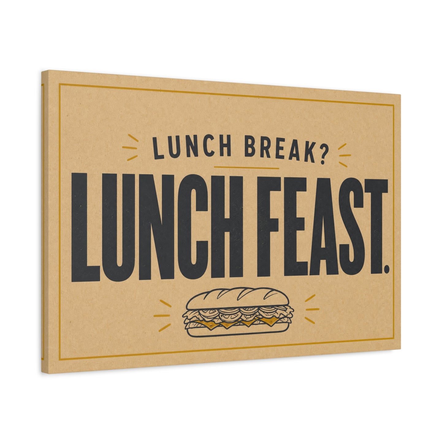 "Lunch Break Lunch Feast." Typography Canvas Wall Art - Vintage Humor Decor - Retro Deli Sandwich Illustration - Farmhouse Accent - Office Breakroom Wall Hanging - Ready to Hang - Sandwich Shop Sign