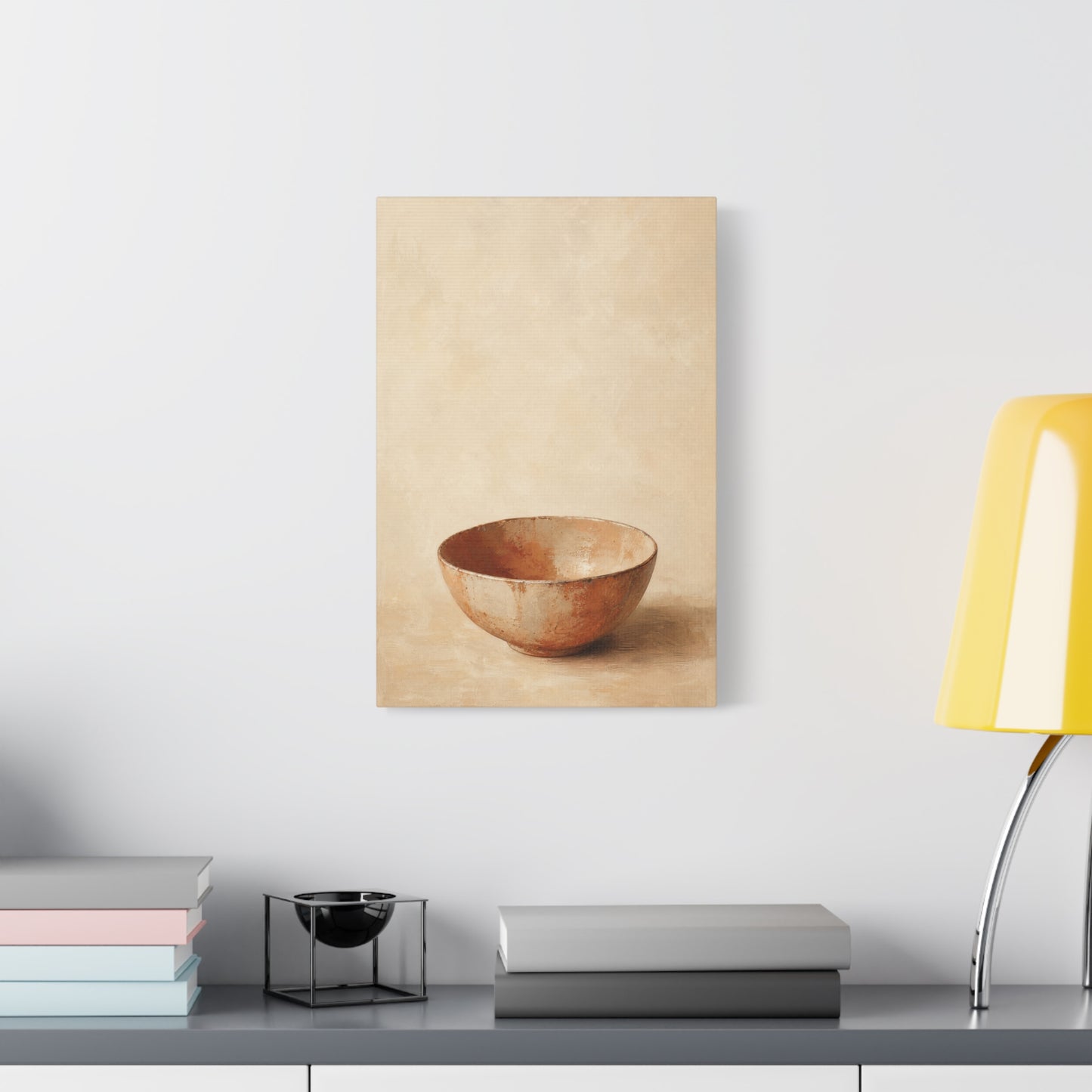 Rustic Ceramic Bowl Canvas Wall Art - Minimalist Still Life Neutral Beige Cotton Print - Contemporary Kitchen Wall Decor, Dining Room Accent, Modern Farmhouse Home Decoration - Bedroom Home Decoration