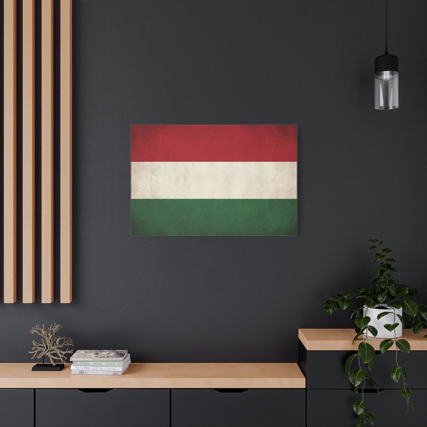Hungary Flag Canvas Wall Art - Vintage Hungarian Tricolor Print, Distressed Red White Green Design - Patriotic Traditional Style - Living Room Wall Decor, Office Art Accent - Bedroom Home Decoration