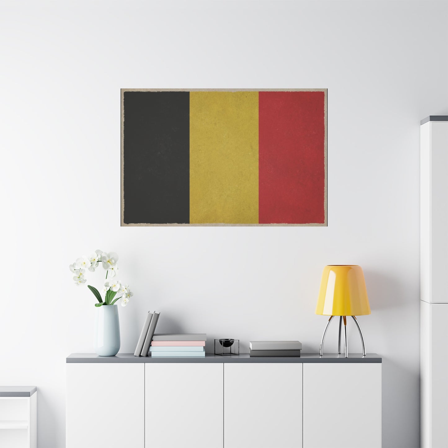 Belgium Flag Canvas Wall Art - Vintage Belgian Flag Print, Black Yellow Red Wall Decor - Rustic Patriotic Artwork - Living Room Home Decoration - Bedroom Home Decoration - Modern Farmhouse Style